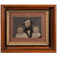 [EARLY PHOTOGRAPHY - PORTRAITURE]. A group of 7 folk art hand-painted tintypes featuring children, including: