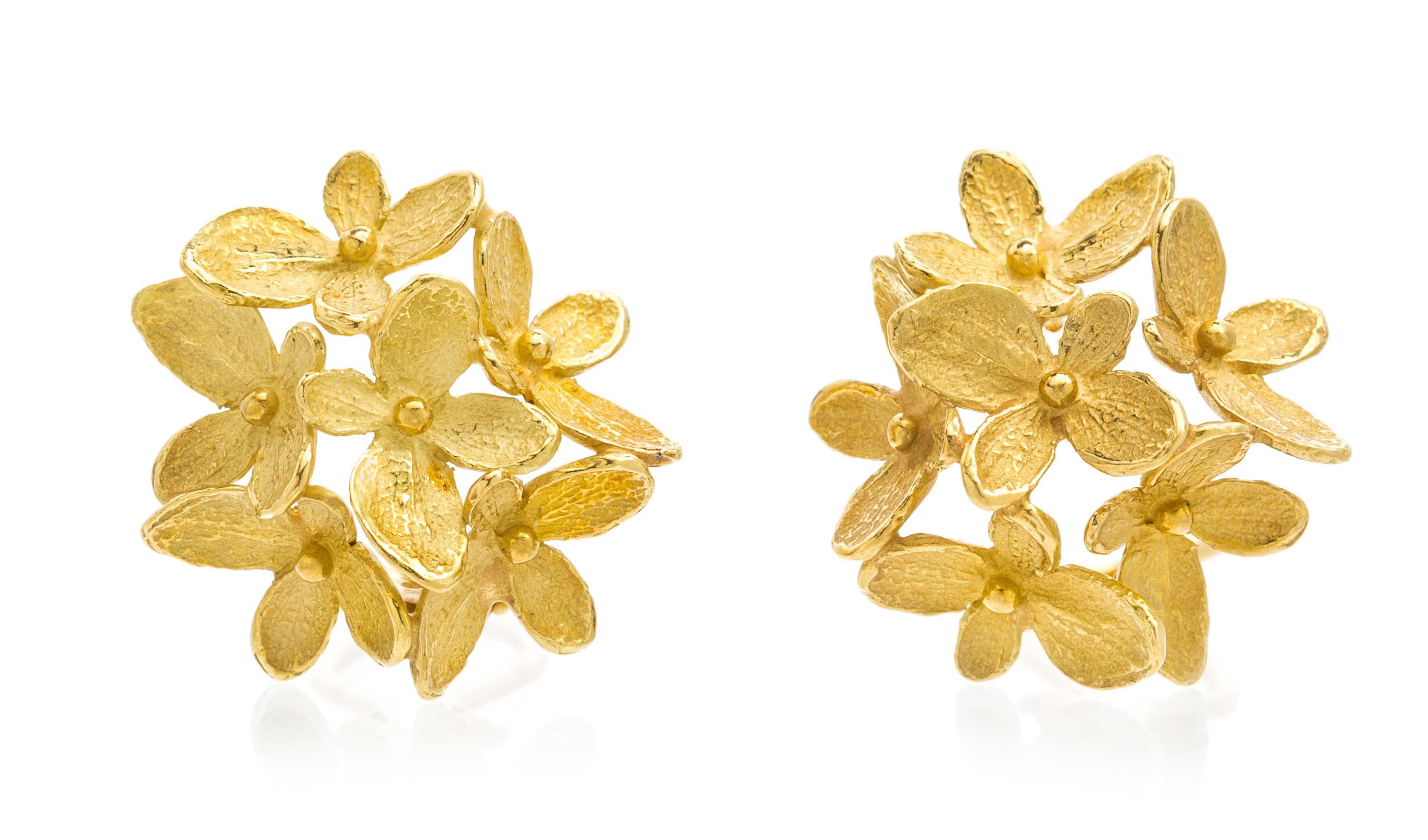 A Pair of 18 Karat Yellow Gold Hydrangea Cluster Earrings, John Iversen, 6.70 dwts.