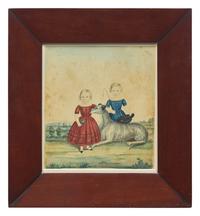 English School 19th Century, A Portrait of a Young Boy and Girl with Pet Dog