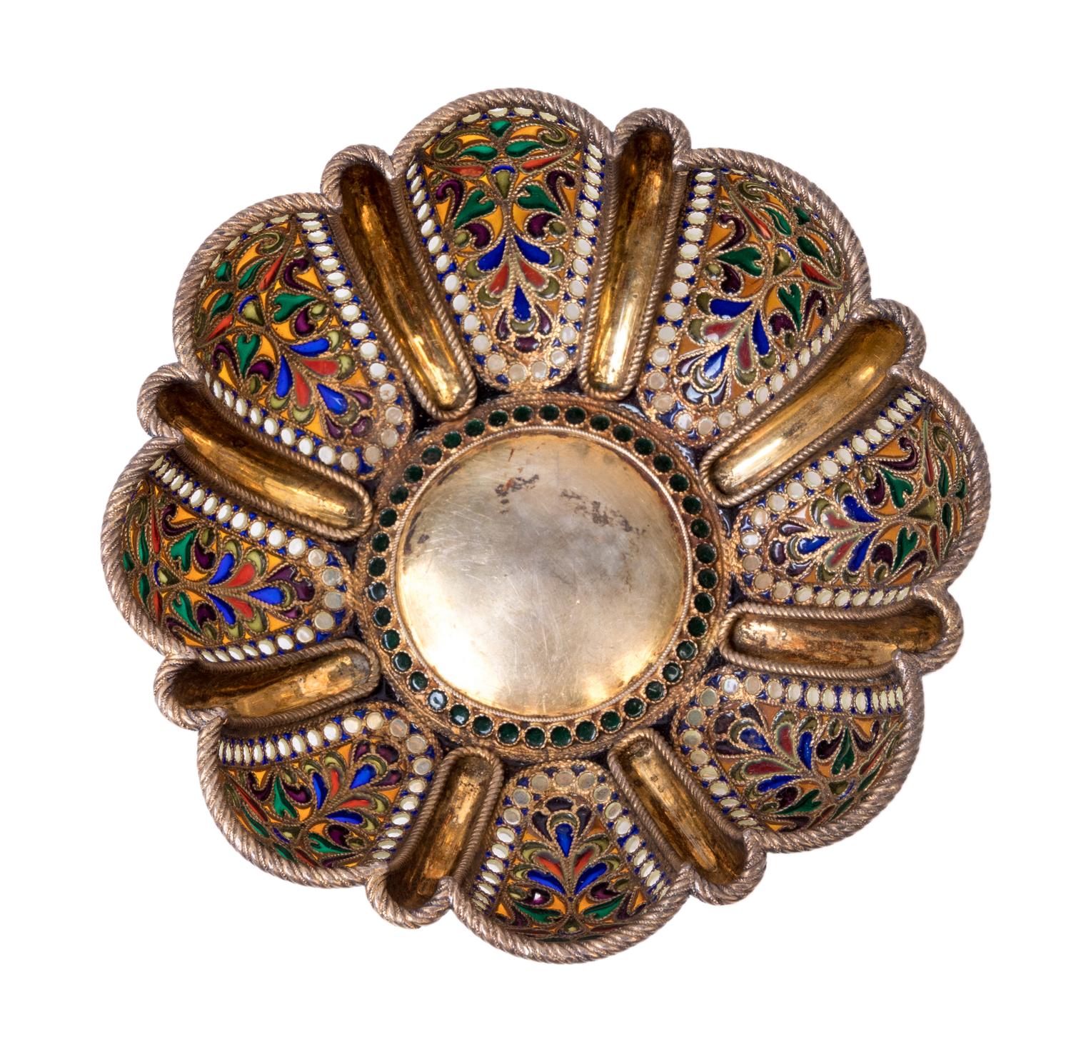 A Russian Plique-à-Jour Enameled Silver-Gilt Bowl