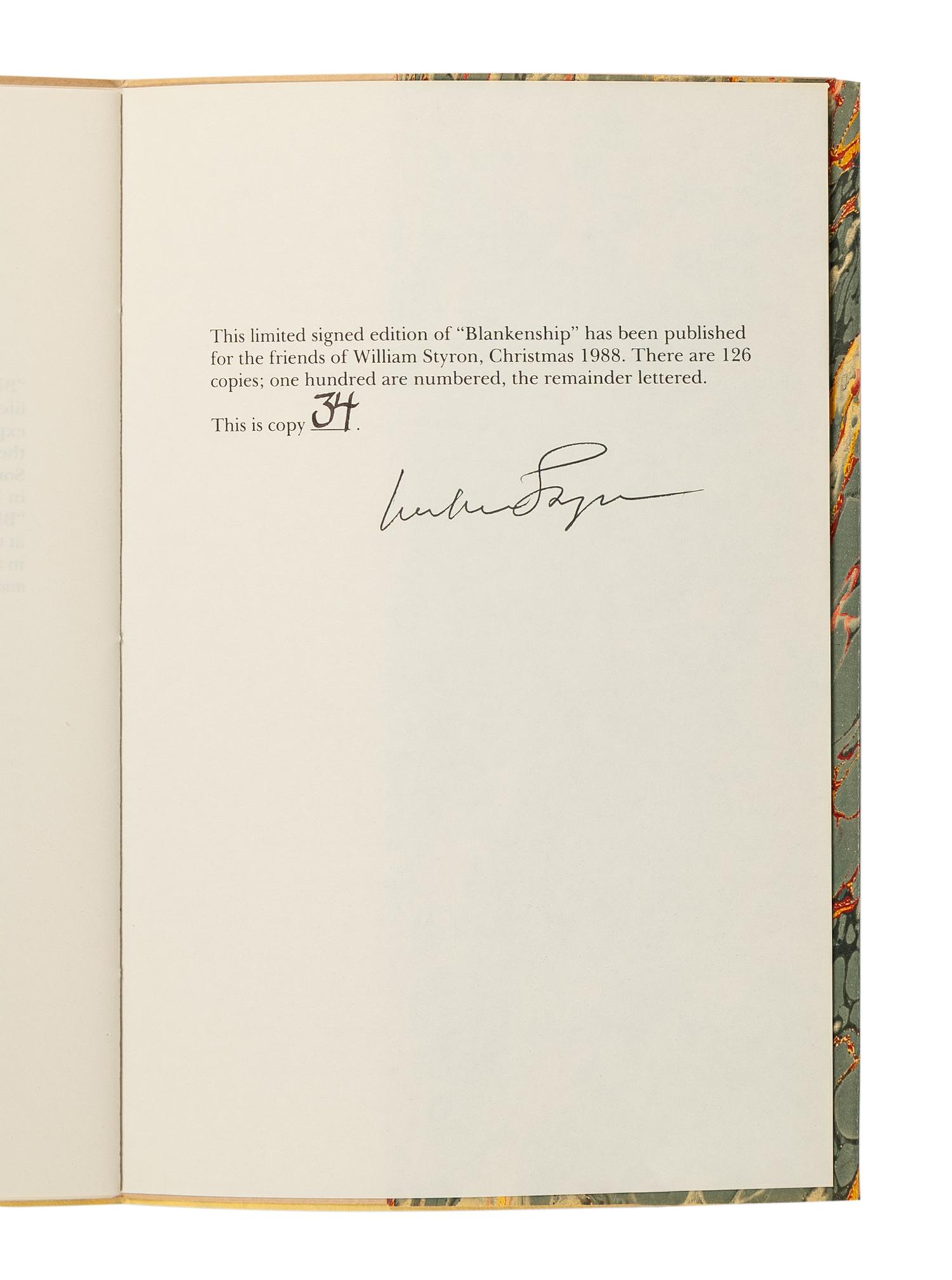 STYRON, William (1925-2006). A group of 4 works by Styron, ALL FIRST OR LIMITED EDITION, MOST SIGNED, comprising: