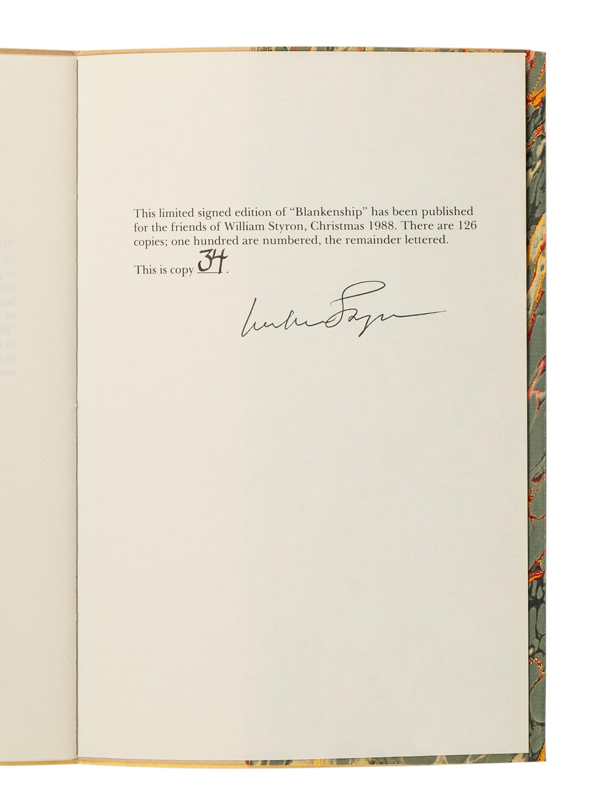 STYRON, William (1925-2006). A group of 4 works by Styron, ALL FIRST OR LIMITED EDITION, MOST SIGNED, comprising: