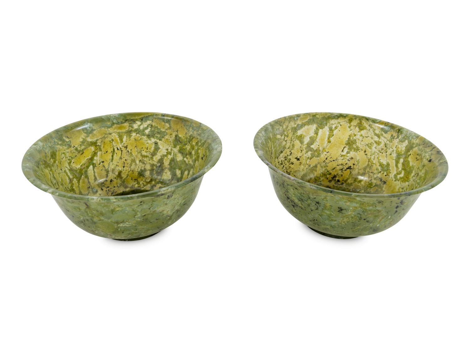 A Pair of Spinach Jade Bowls