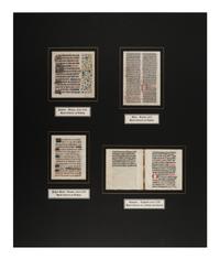 [MANUSCRIPT LEAVES -- BIBLES]. A group of 4 manuscript leaves on vellum, matted together, comprising: