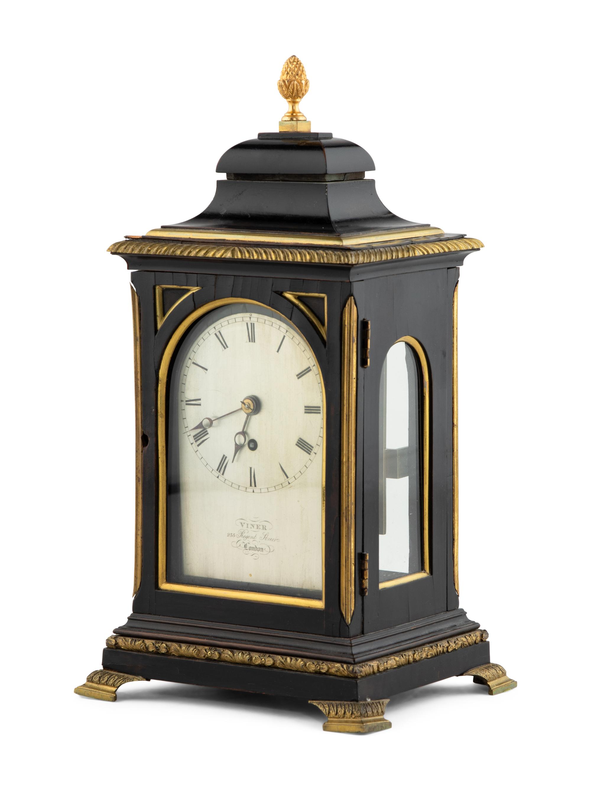 A Regency Gilt Bronze Mounted Ebonized Single-Fusée Bracket Clock