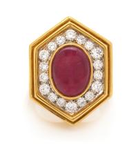 An 18 Karat Yellow Gold, Platinum, Ruby and Diamond Ring, 11.05 dwts.