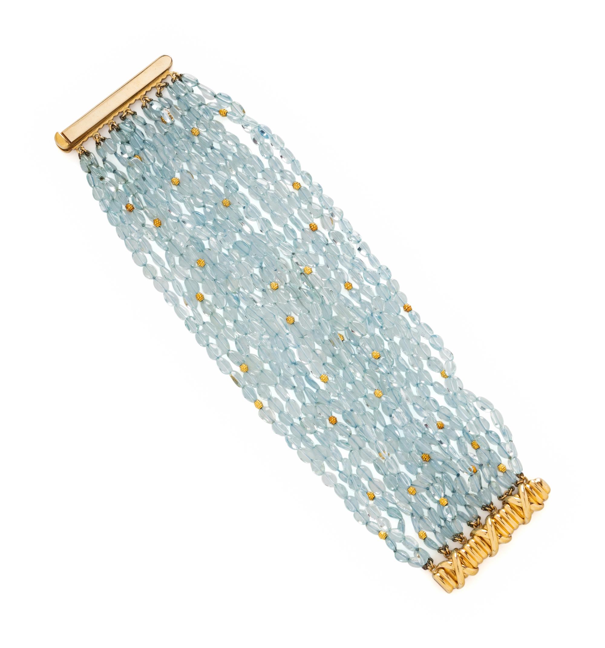 VERDURA, AQUAMARINE AND YELLOW GOLD BEADED BRACELET
