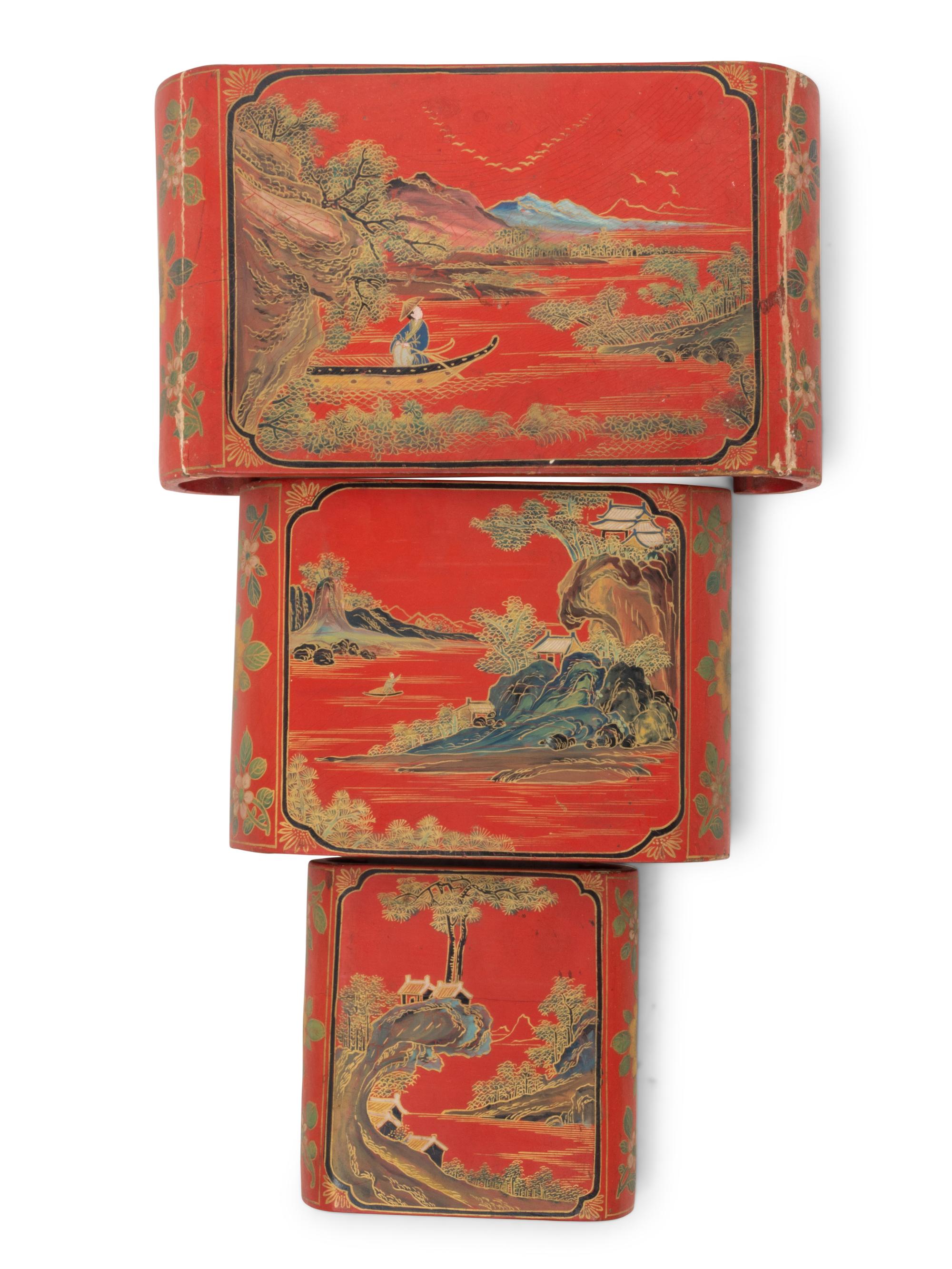 Three Chinese Gilt and Polychrome Lacquered Stands