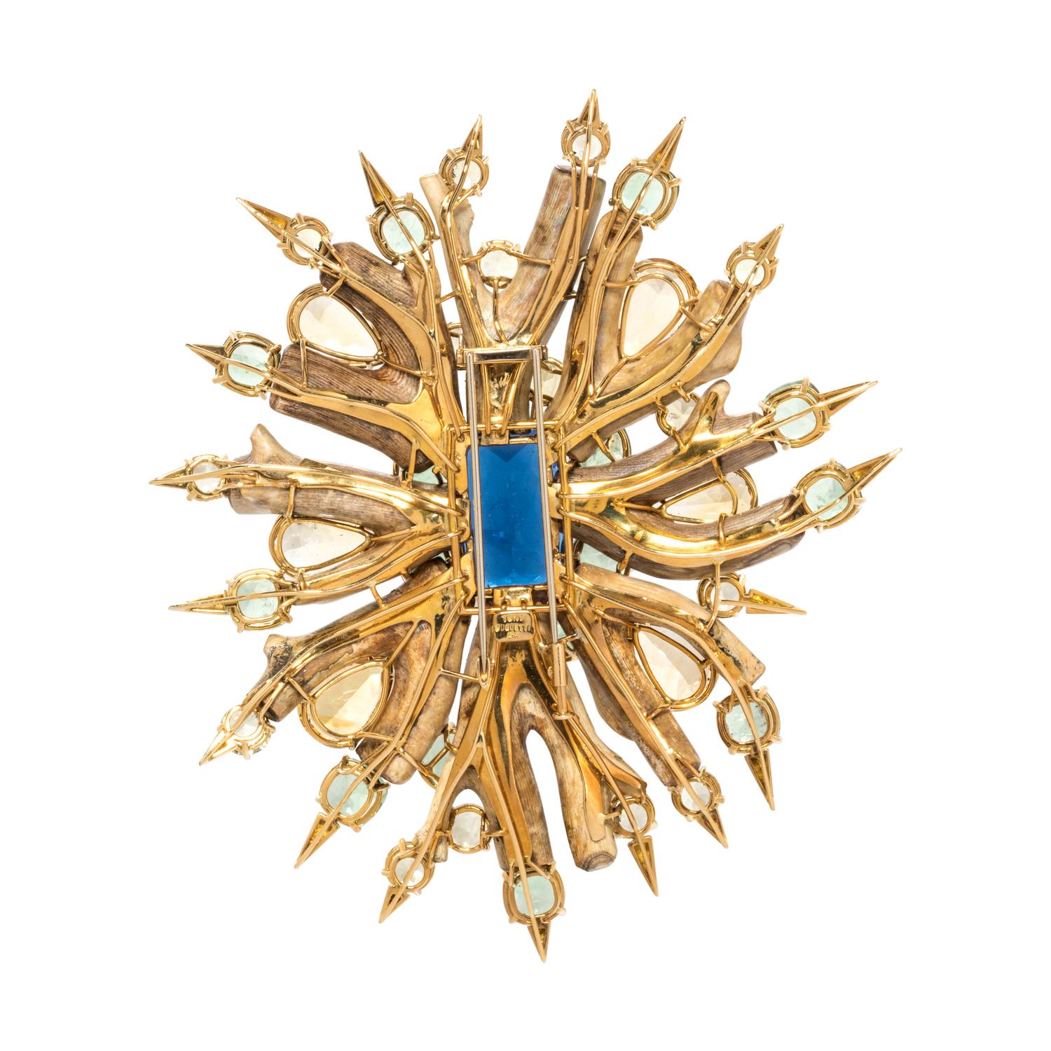 TONY DUQUETTE, MULTIGEM AND CORAL BROOCH