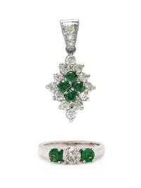TSAVORITE GARNET AND DIAMOND PENDANT AND RING