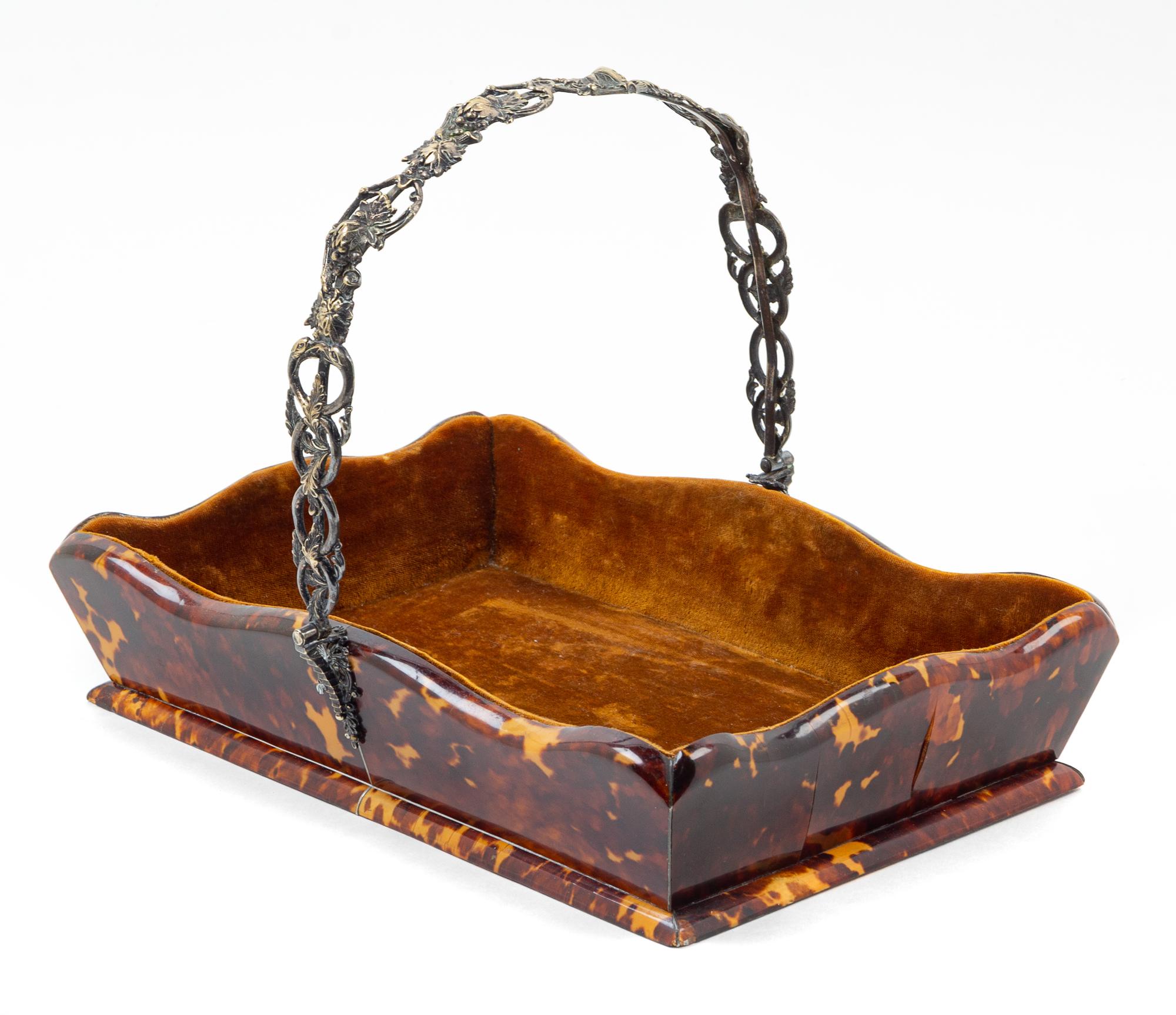 A Victorian Silver-Plate and Tortoise Shell Basket Height 2 1/2 x width 10 1/2 x depth 7 inches. — 19TH CENTURY