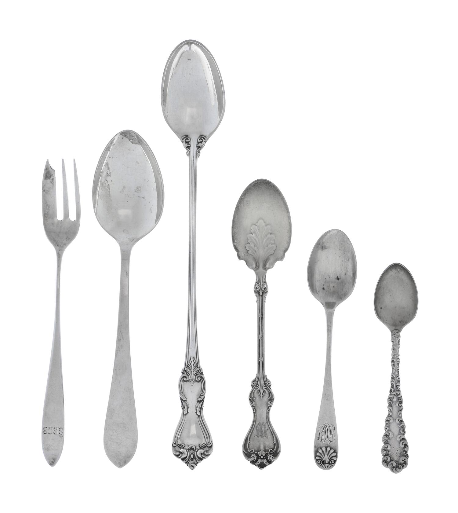 An Assembled Group of American Silver Spoons and Forks