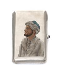 An Estonian Silver and En Plein Enamel Cigarette Case, Joseph Kopf, Tallinn, circa 1930, the lid decorated with an enamel portrait of a