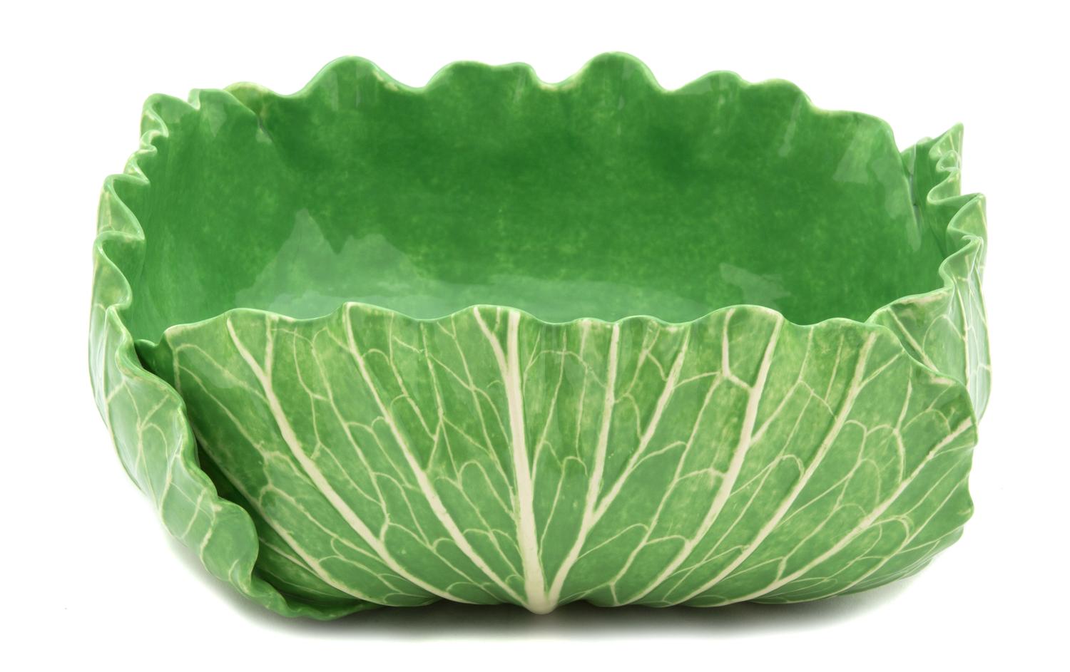 A Dodie Thayer Lettuce Ware Square-Form Bowl Height 3 7/8 x width 9 x depth 9 inches. — 20TH CENTURY