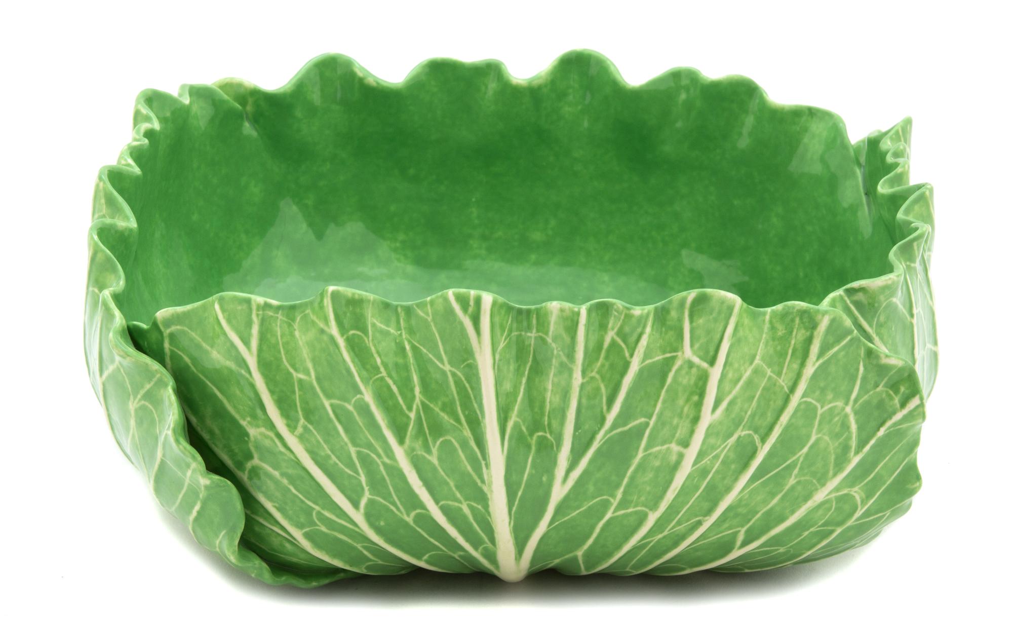 A Dodie Thayer Lettuce Ware Square-Form Bowl Height 3 7/8 x width 9 x depth 9 inches. — 20TH CENTURY