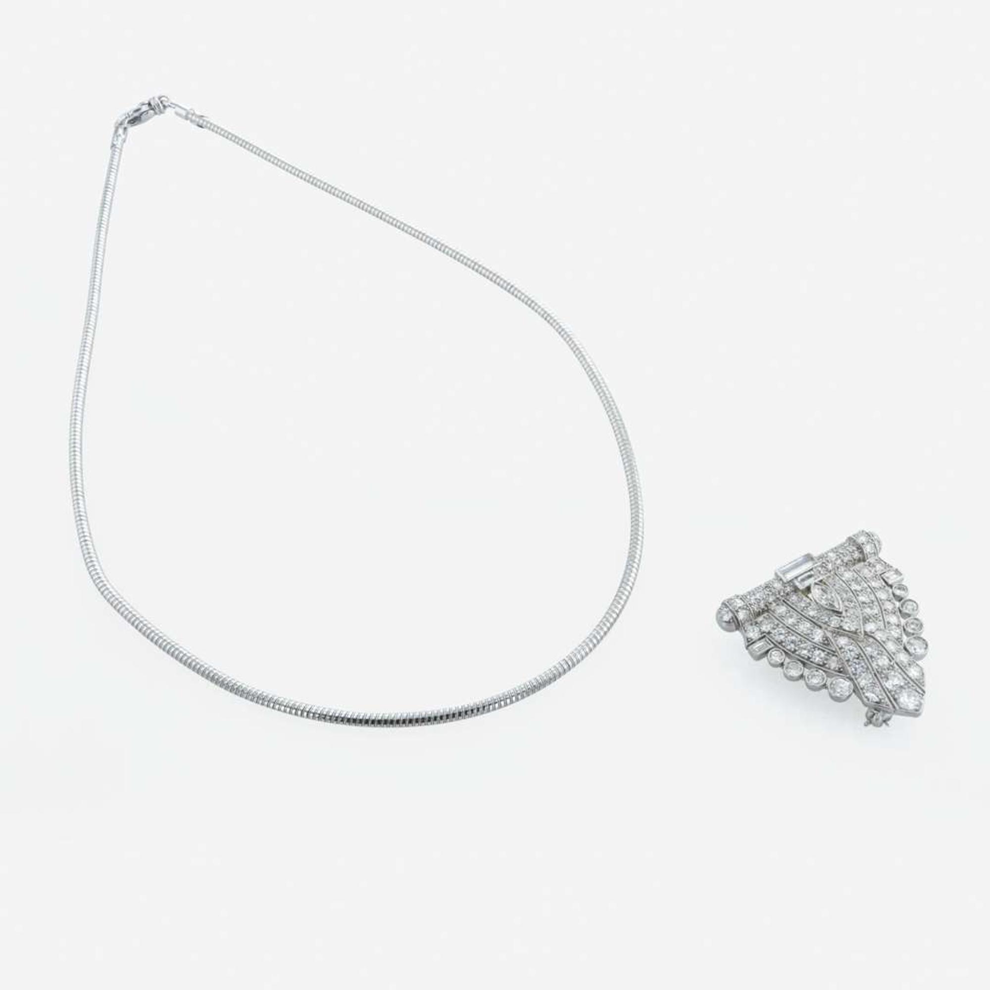 An art deco, platinum and diamond dress clip - pendant, and necklace