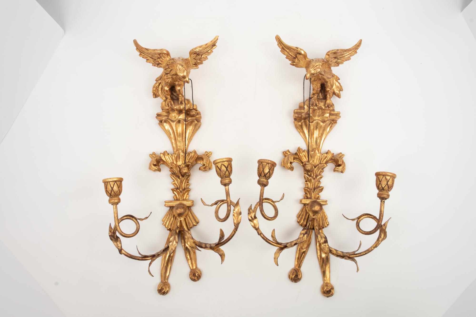 A Pair of Regency Style Giltwood Two-Light Sconces