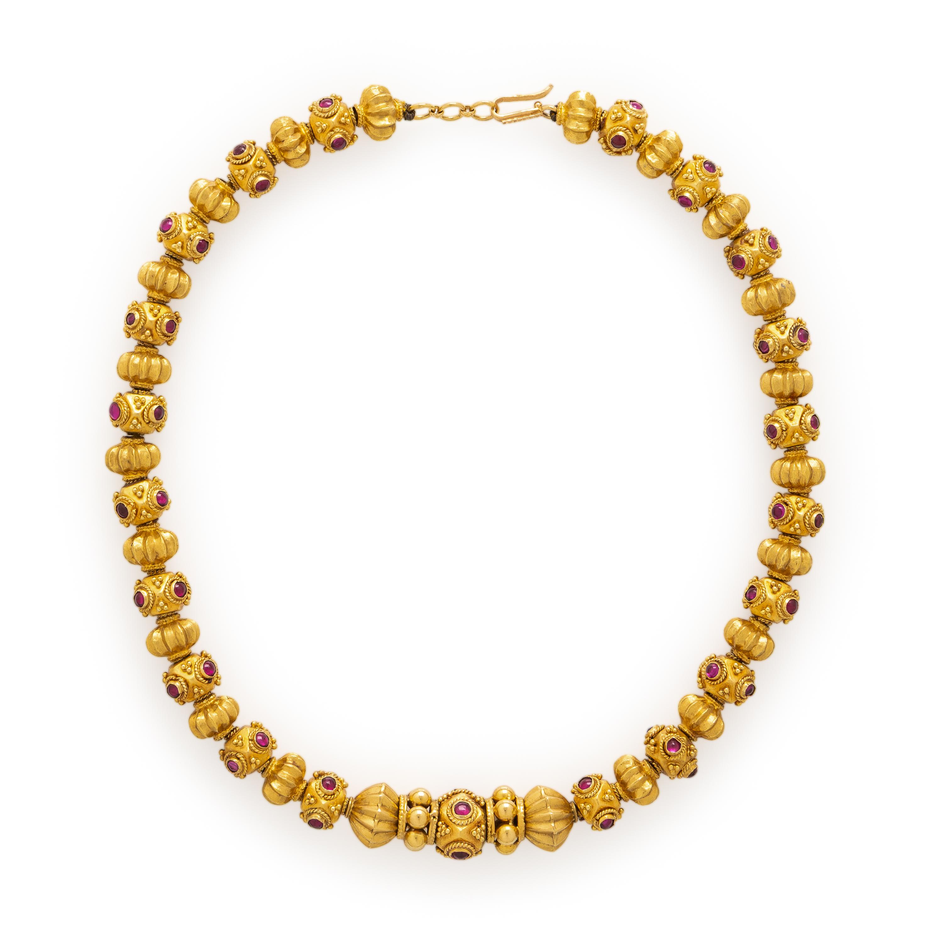 Yellow Gold and Synthetic Ruby Necklace