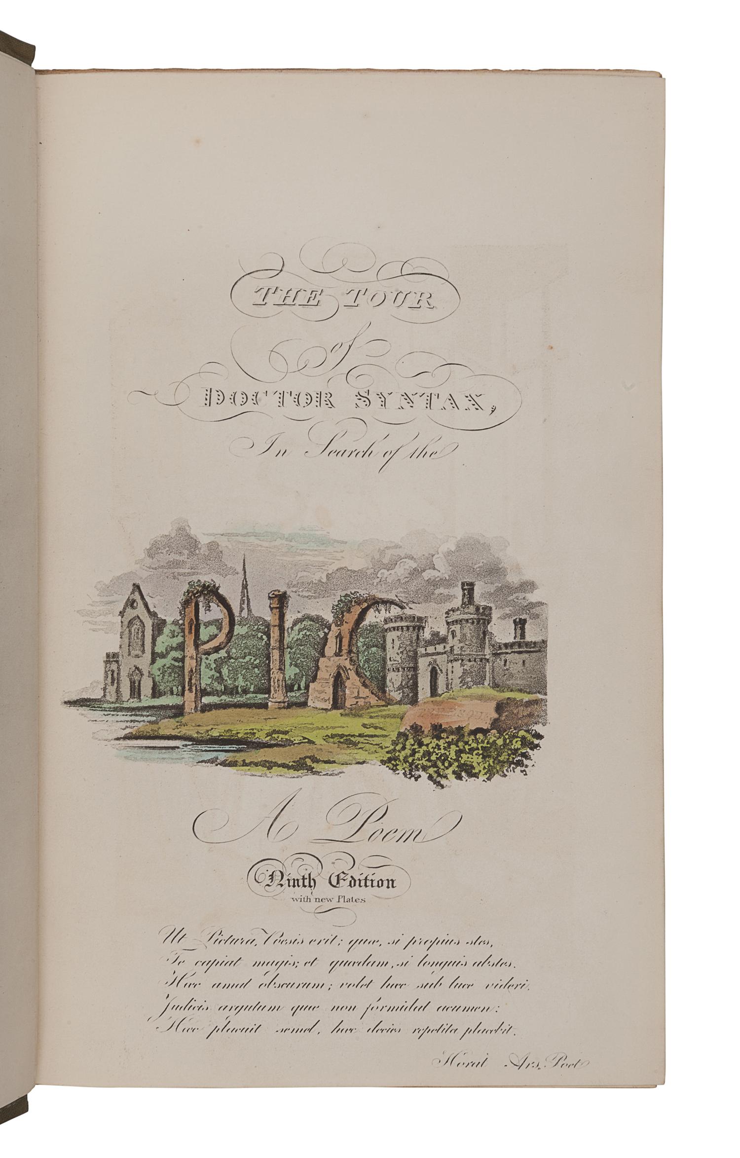 ROWLANDSON, Thomas (1757-1827), illustrator. -- COMBE, William (1741-1823). The First Tour of Doctor Syntax, in Search of the Picturesque . - The Second Tour of Doctor Syntax, in Search of Consolation . - The Third Tour of Doctor Syntax, in Search of a Wife . London: Nattali and Bond, [1855].