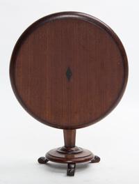A Diminutive Regency Style Mahogany Tilt Top Table Height 8 1/4 x diameter 10 1/4 inches. — 20TH CENTURY
