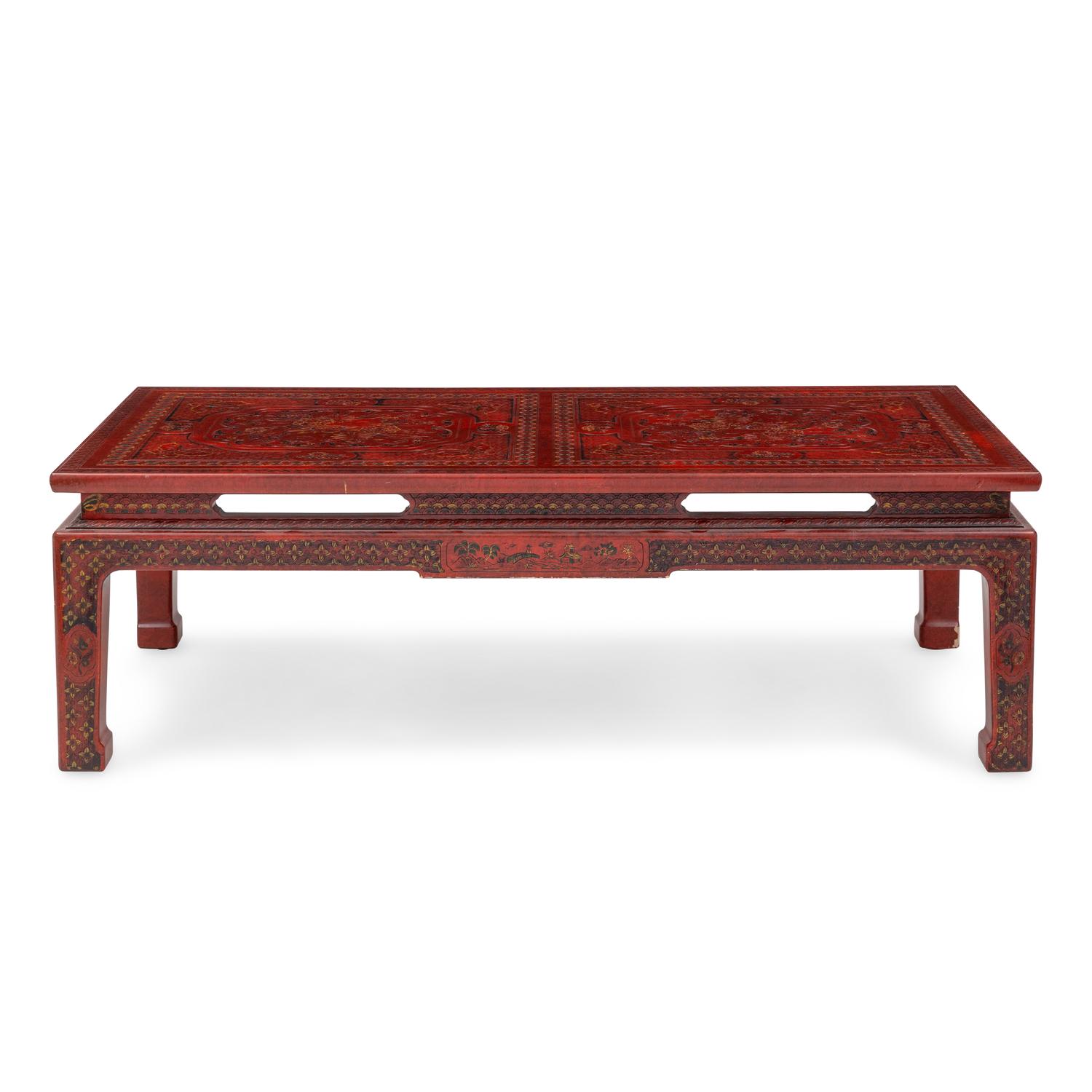 A John Widdicomb Red Lacquer Chinoiserie Low Table