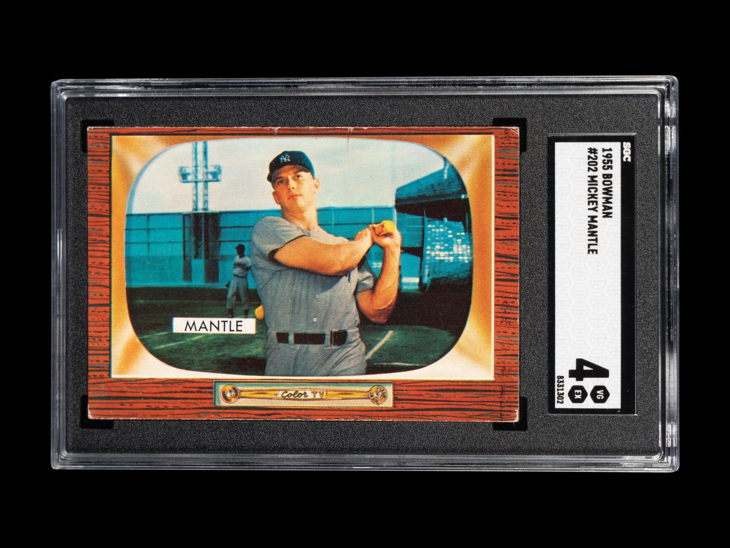 A 1955 Bowman Mickey Mantle Baseball Card No. 202 (SGC 4 VG-EX)