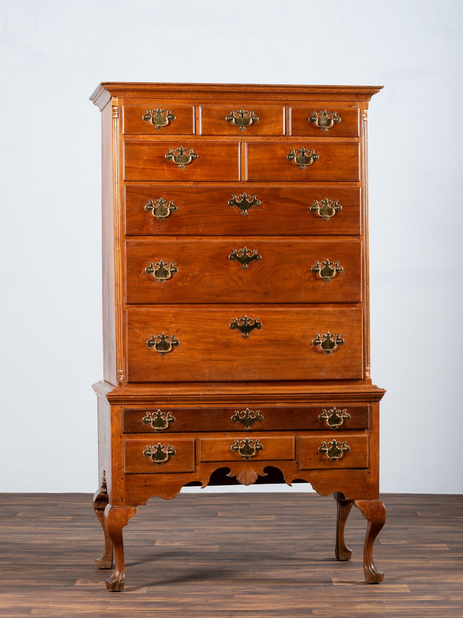 A Queen Anne Walnut Flat-Top High Chest