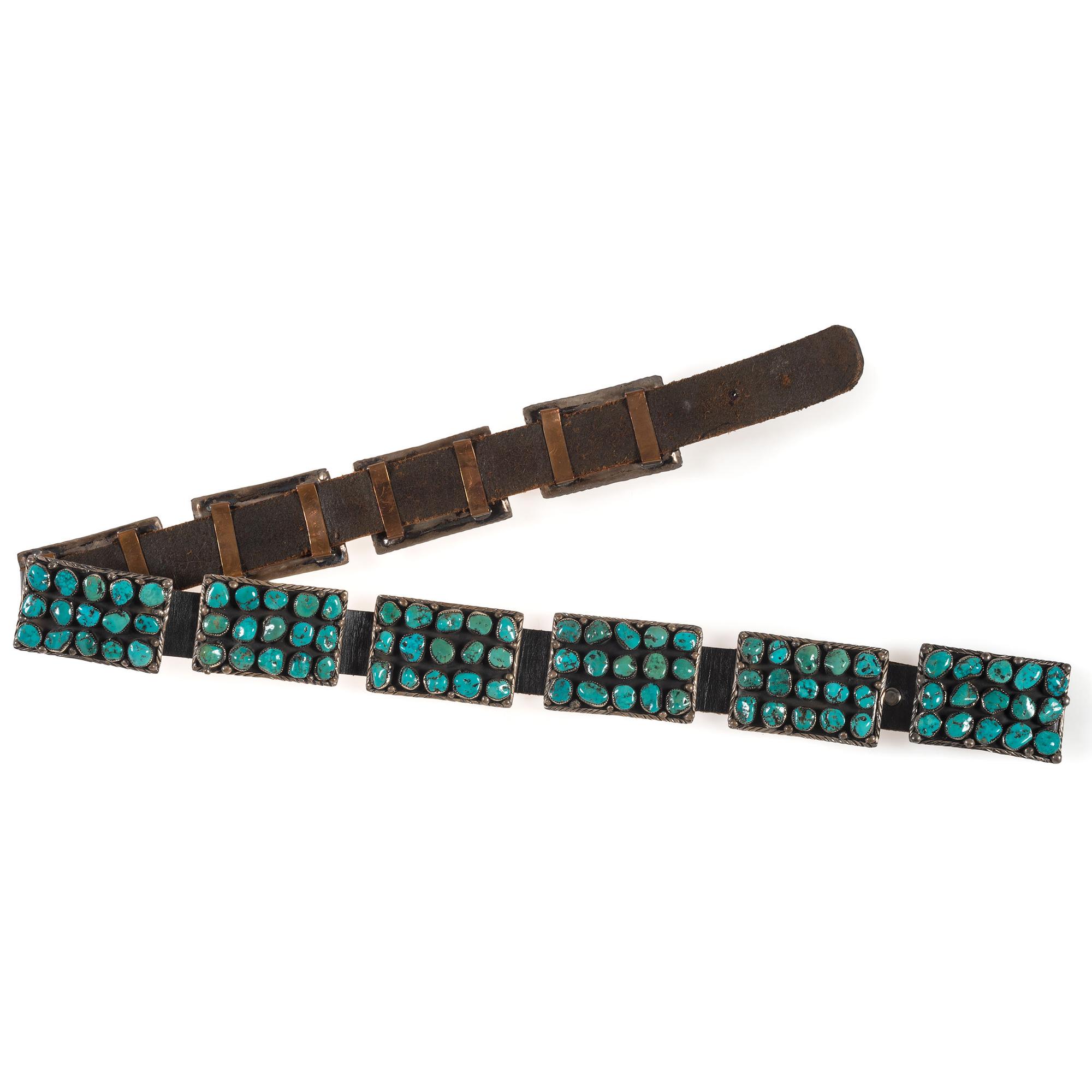 Navajo Sterling Silver and Turquoise Cluster Concha Belt