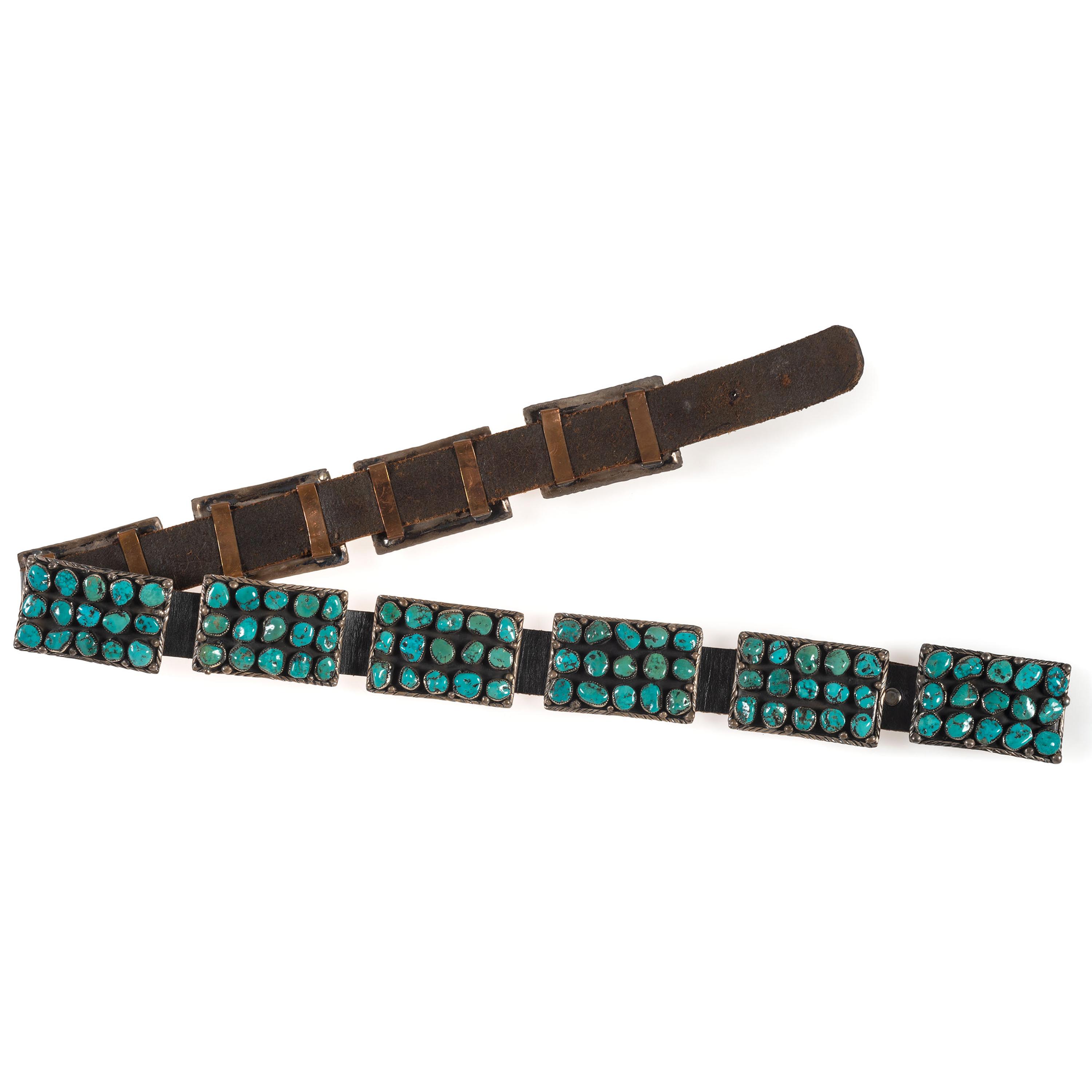Navajo Sterling Silver and Turquoise Cluster Concha Belt