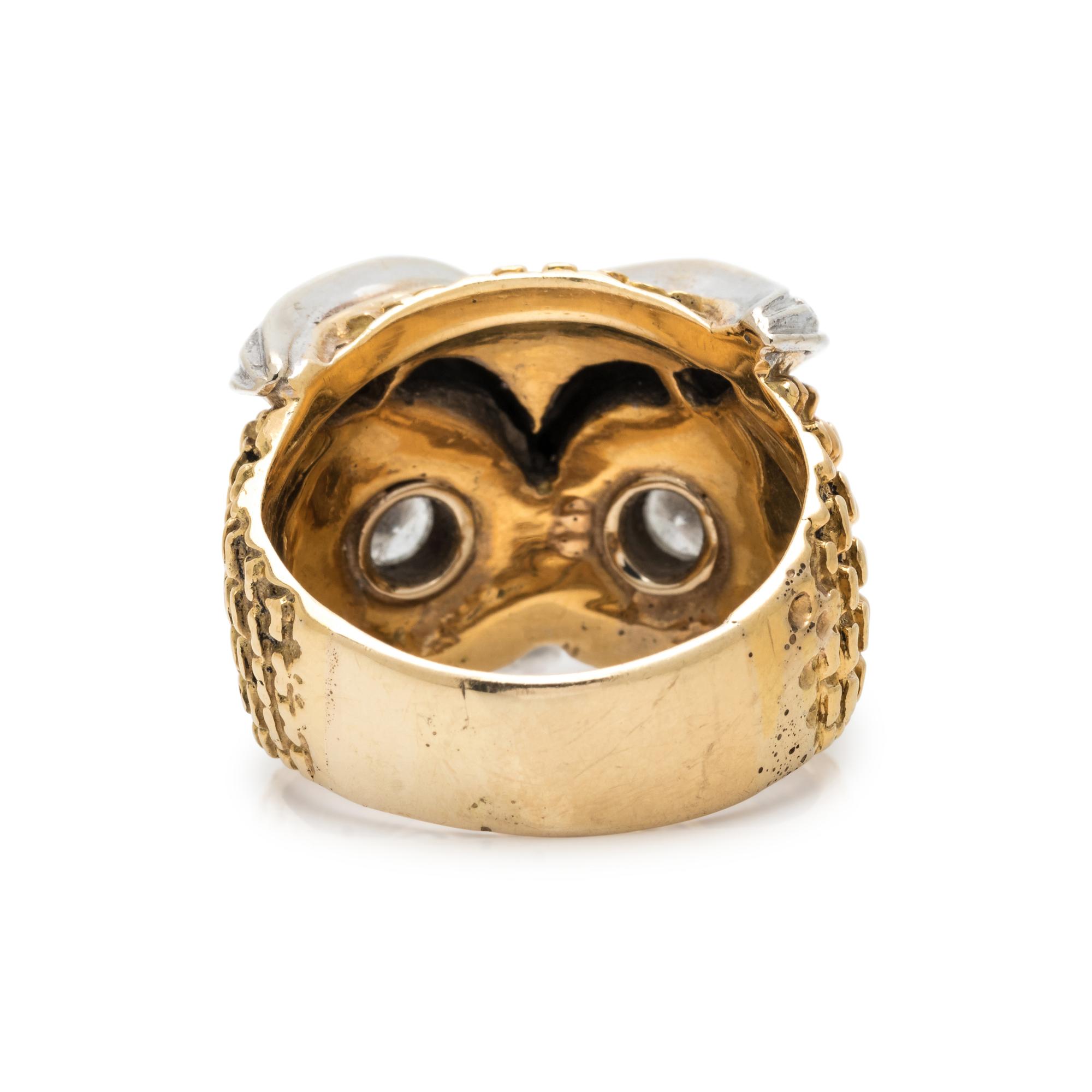BICOLOR GOLD AND DIAMOND OWL RING
