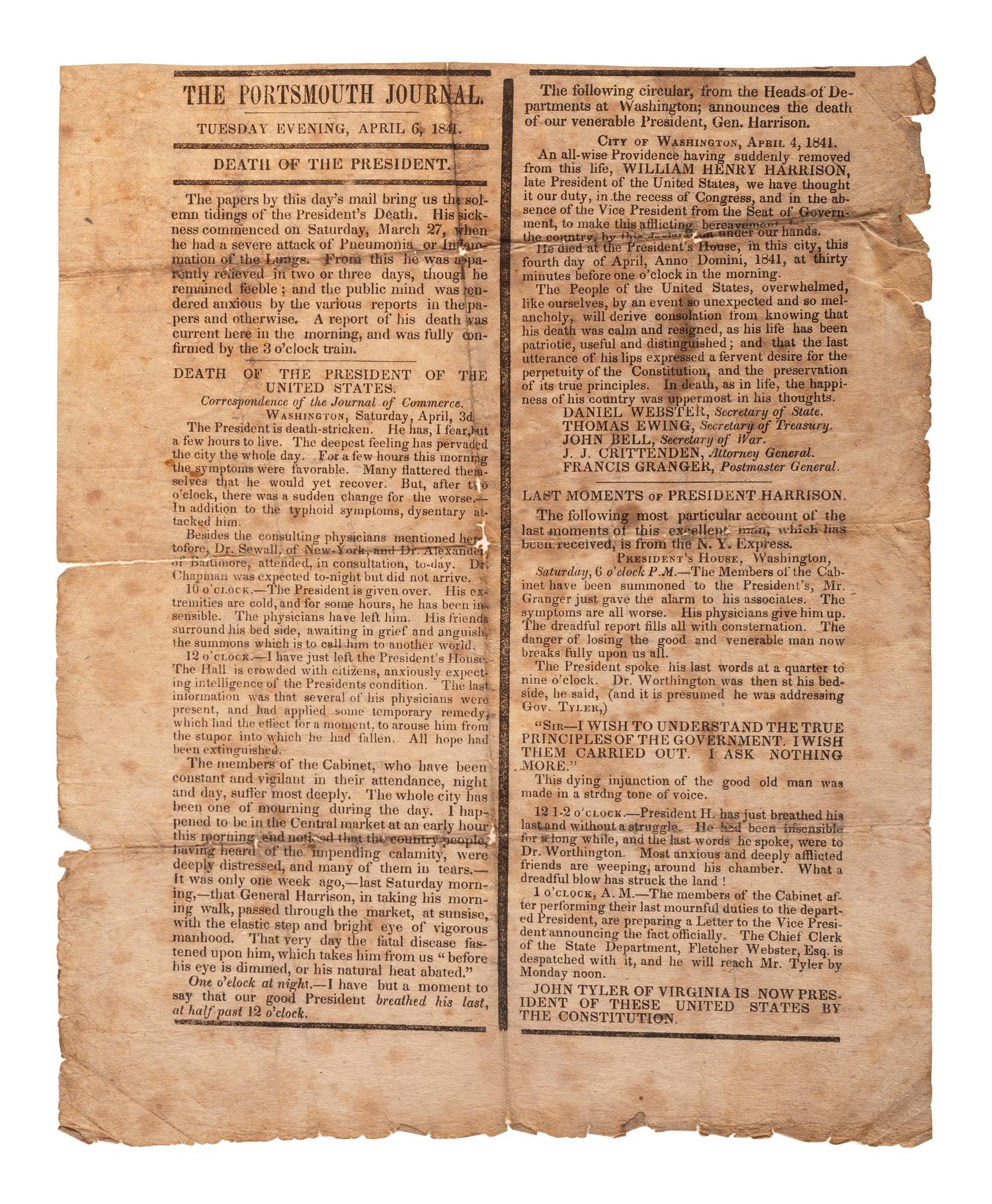 [HARRISON, William Henry]. A group of 3 broadsides related to the death and funeral of William Henry Harrison, comprising:
