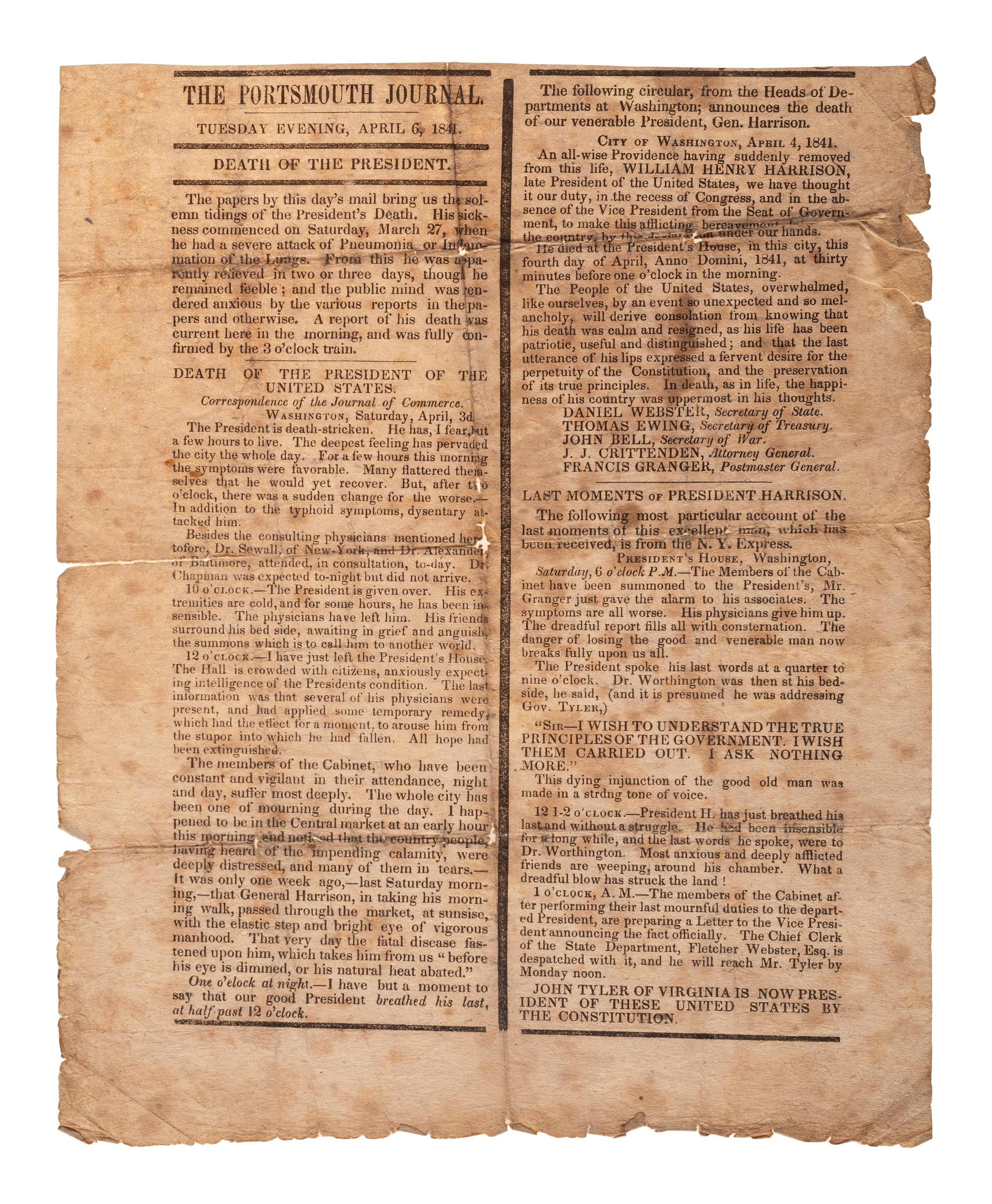 [HARRISON, William Henry]. A group of 3 broadsides related to the death and funeral of William Henry Harrison, comprising: