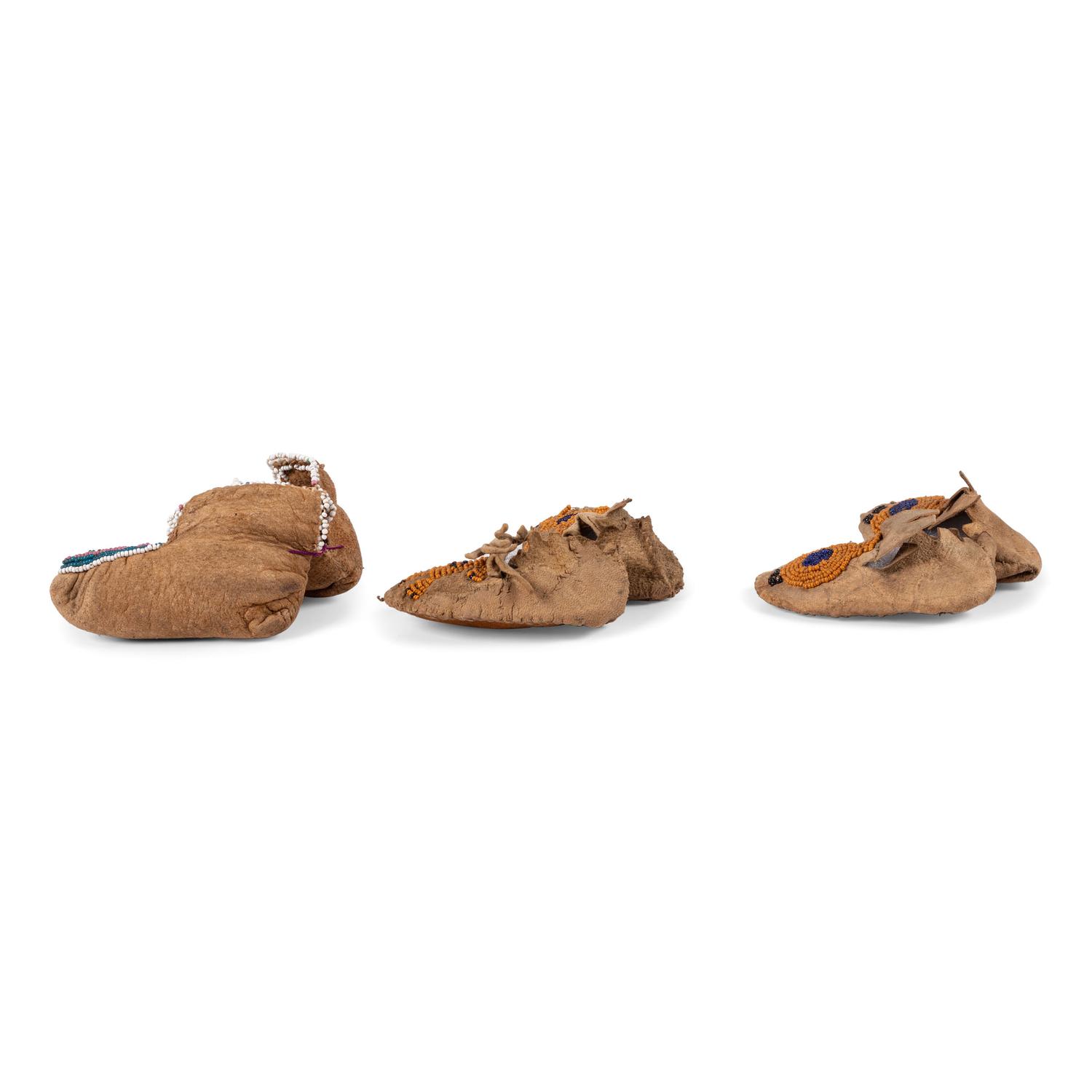 Group of Cheyenne and Delaware Beaded Hide Doll Moccasins