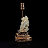 A Chinese jade figure of a phoenix mounted as a lamp 玉凤鸟镶嵌台灯 The jade 18th/early 19th century ??????????????
