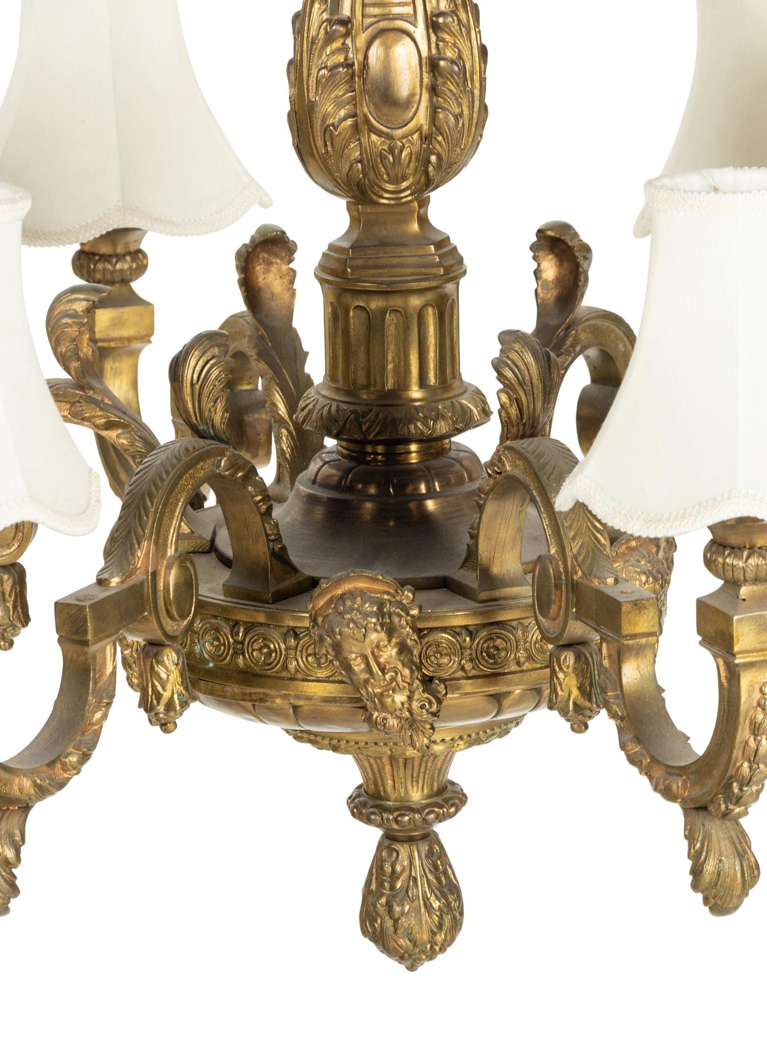 A Continental Neoclassical Gilt Bronze Six-Light Chandelier