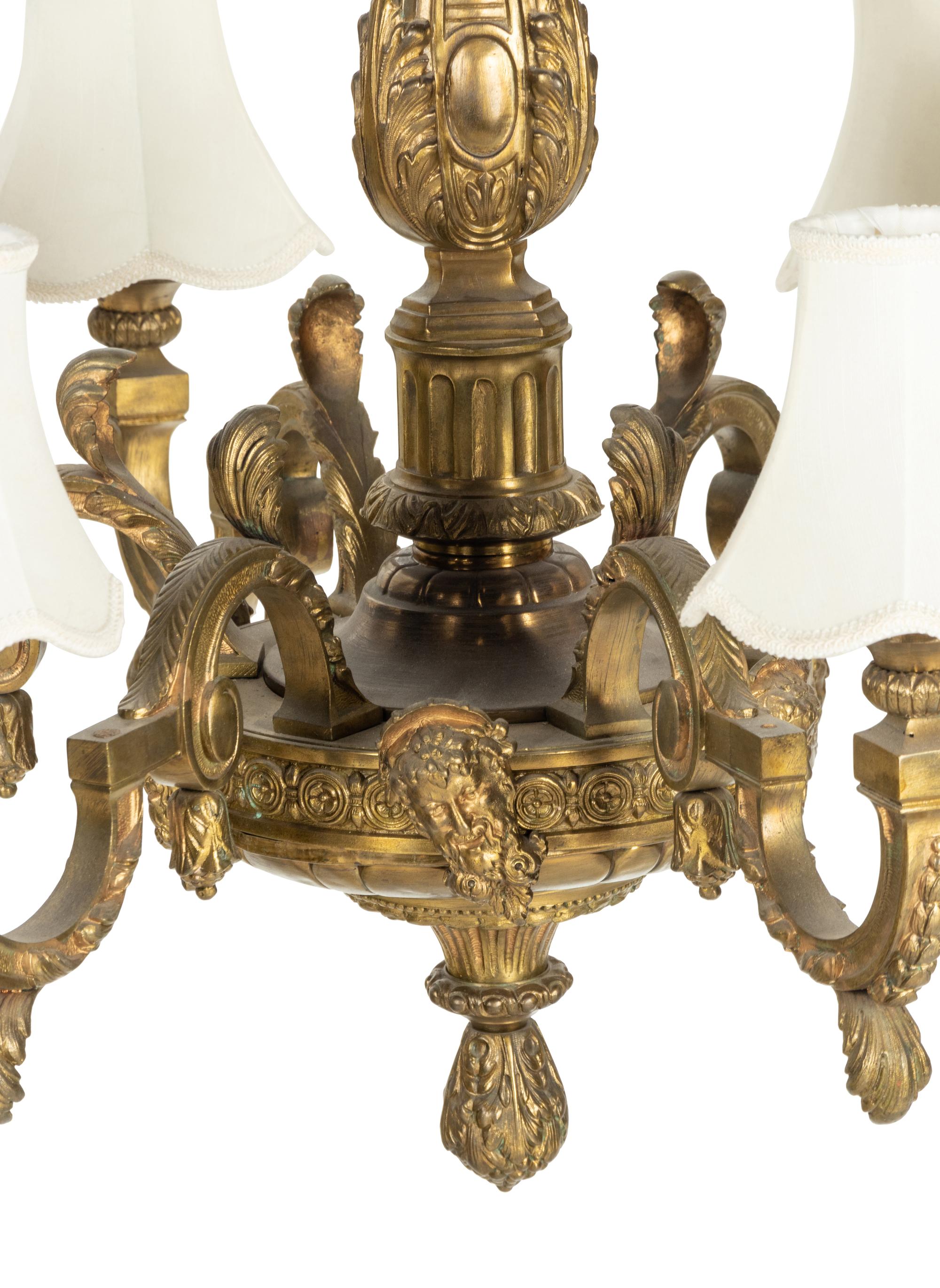 A Continental Neoclassical Gilt Bronze Six-Light Chandelier