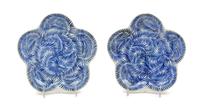 A Pair of Japanese Blue and White Porcelain Floriform Plates