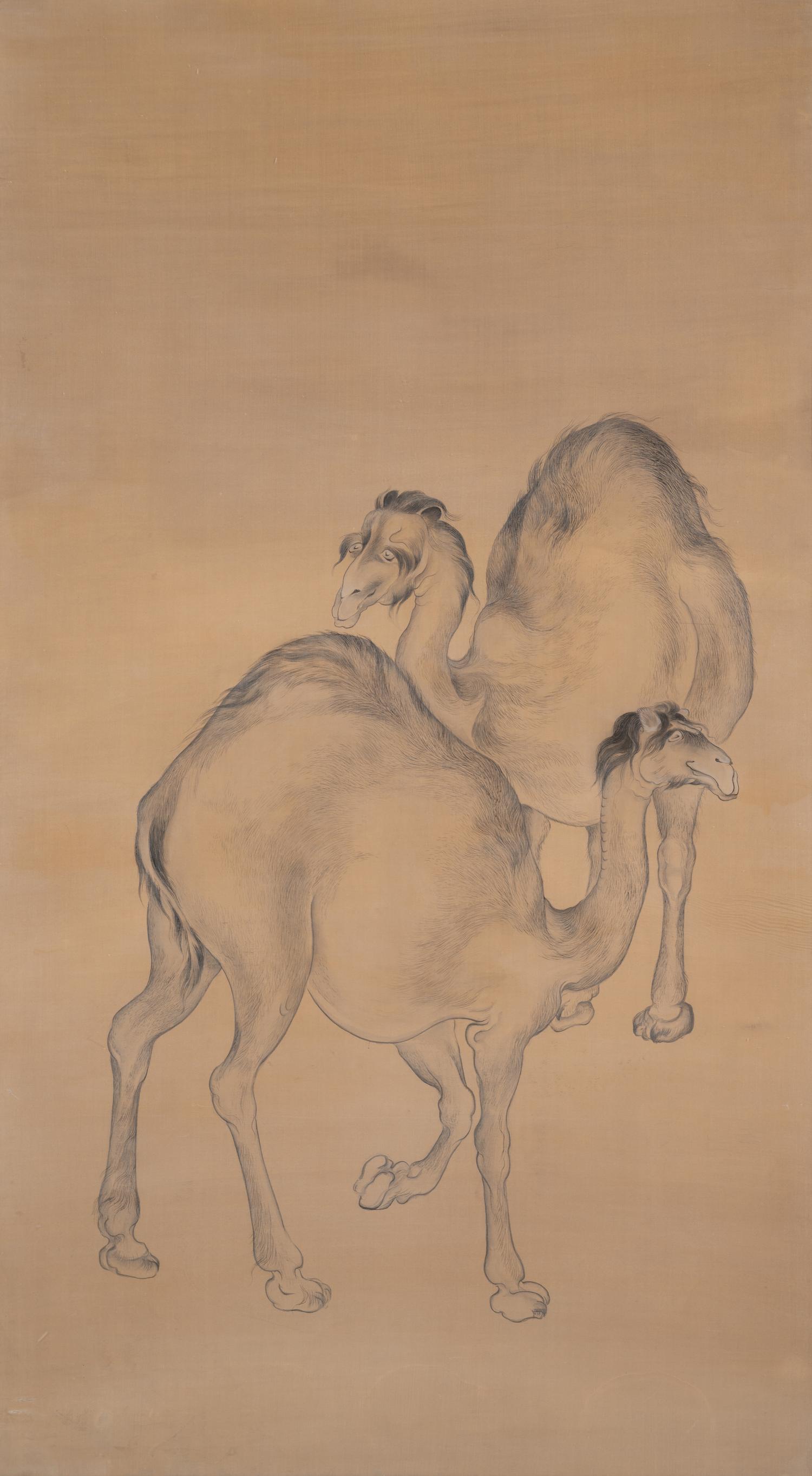 A Pair of Chinese Works on Silk Depicting Camels — 20TH CENTURY