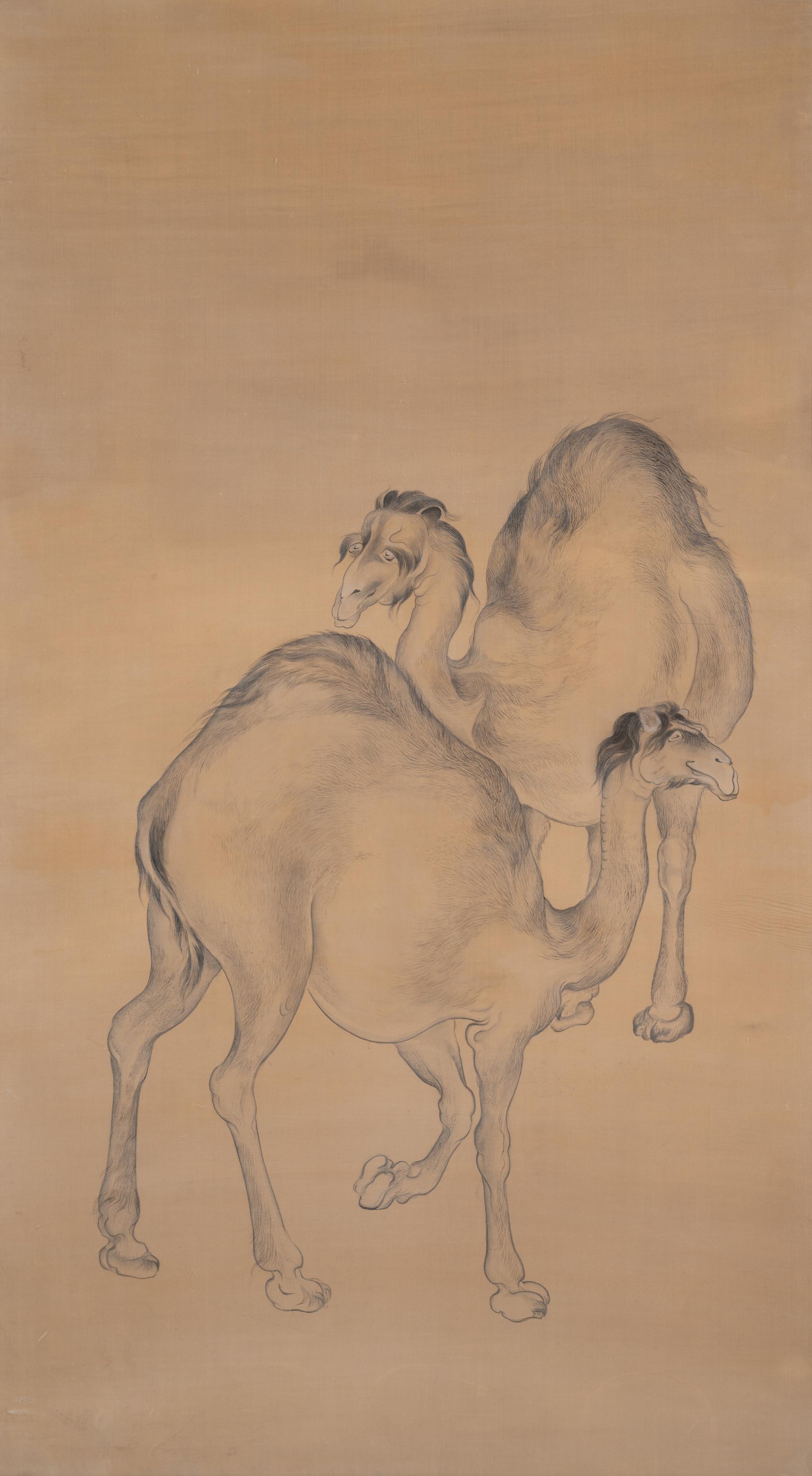 A Pair of Chinese Works on Silk Depicting Camels — 20TH CENTURY