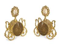 A Pair of Continental Gilt Metal and Glass Perfume Bottles