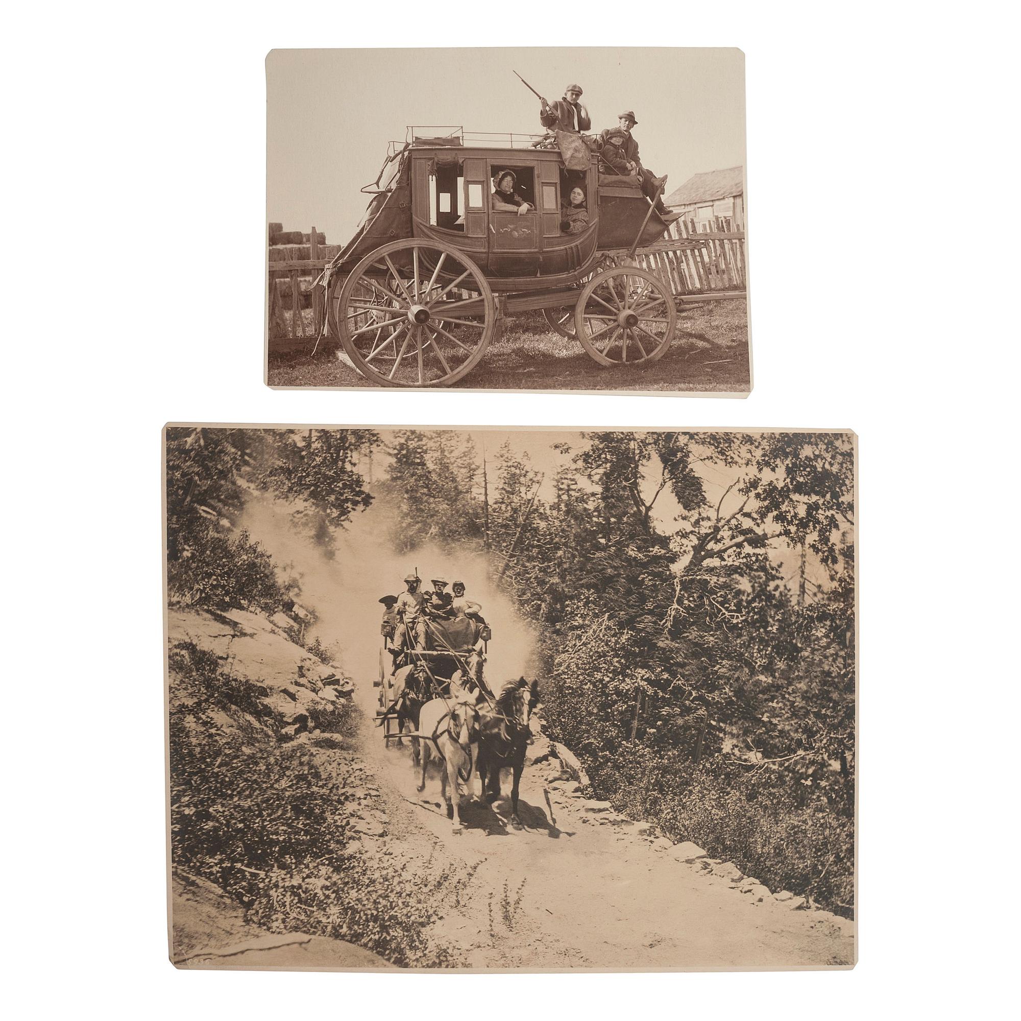 [TRANSPORTATION - STAGECOACHES]. A group of albumen and silver gelatin photographs depicting stagecoaches and wagons, comprising: