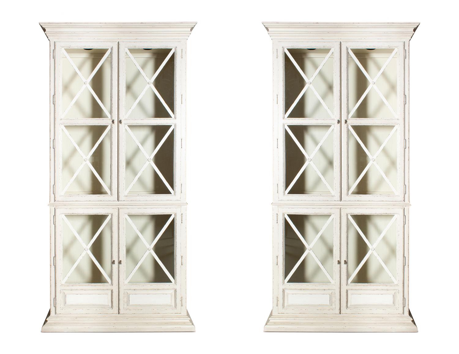 A Pair of Drexel Heritage Neoclassical Style Painted Glazed Door Cabinets