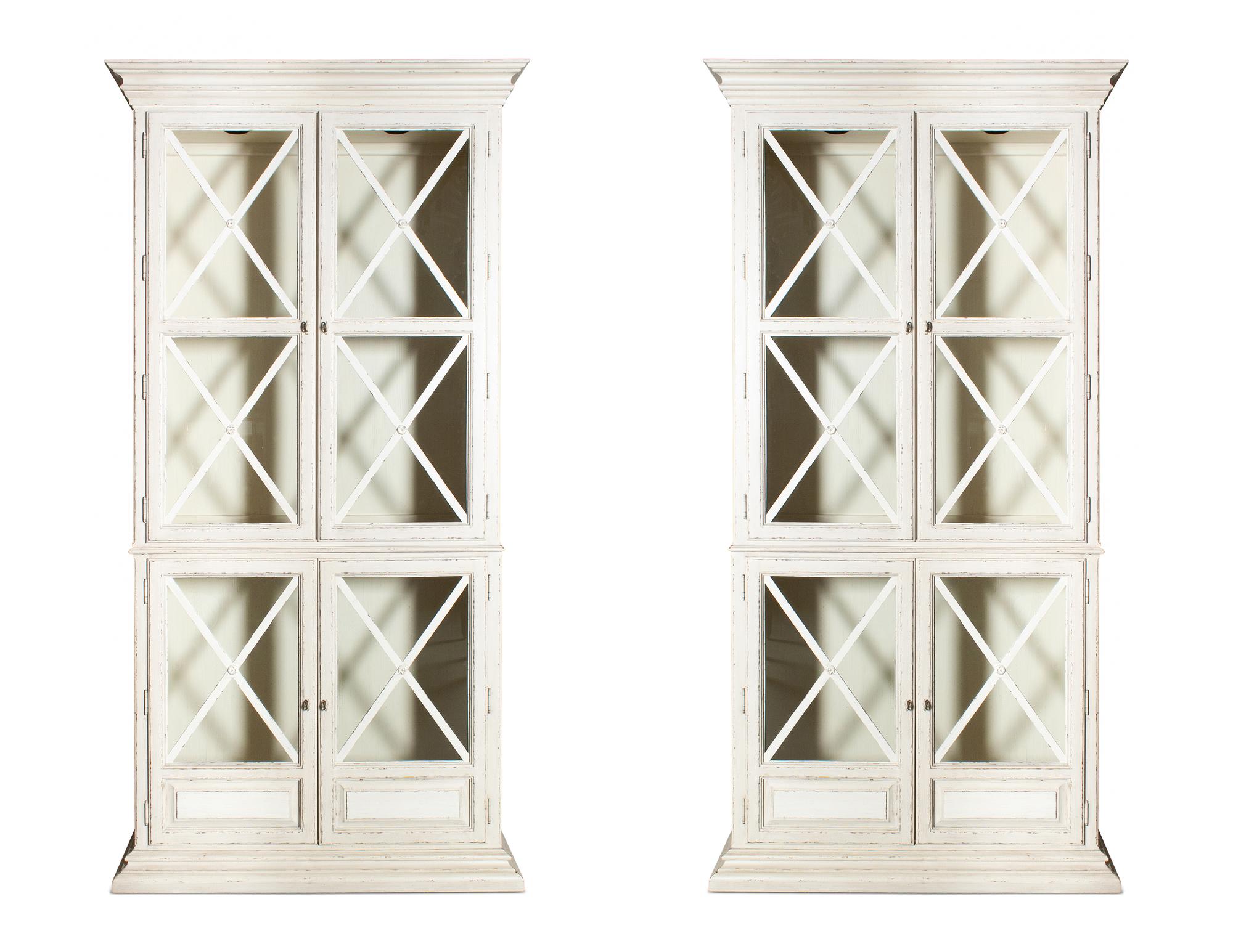 A Pair of Drexel Heritage Neoclassical Style Painted Glazed Door Cabinets