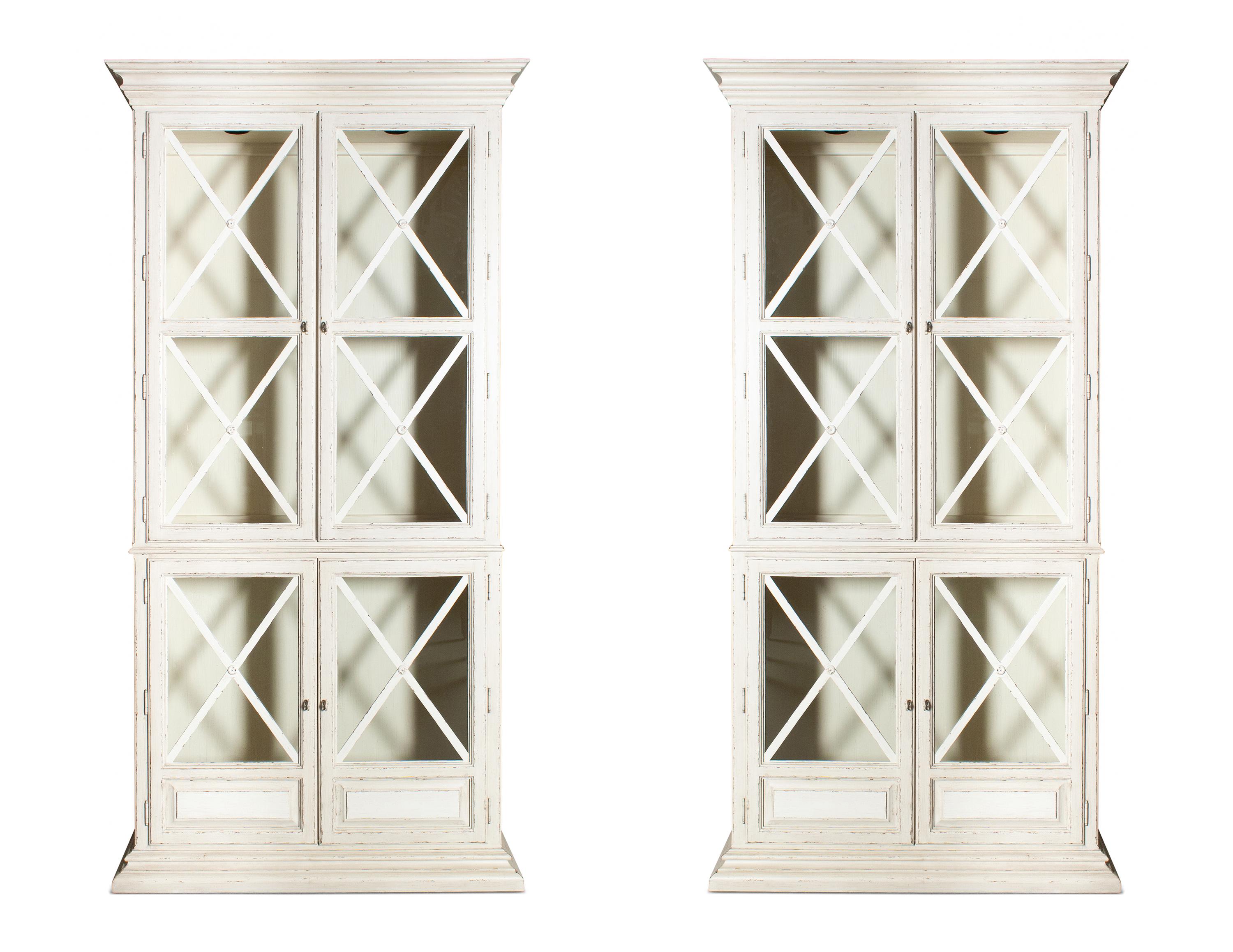 A Pair of Drexel Heritage Neoclassical Style Painted Glazed Door Cabinets
