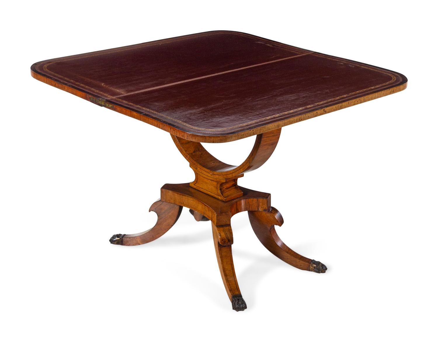 A Regency Satinwood Inlaid Rosewood Flip-Top Table