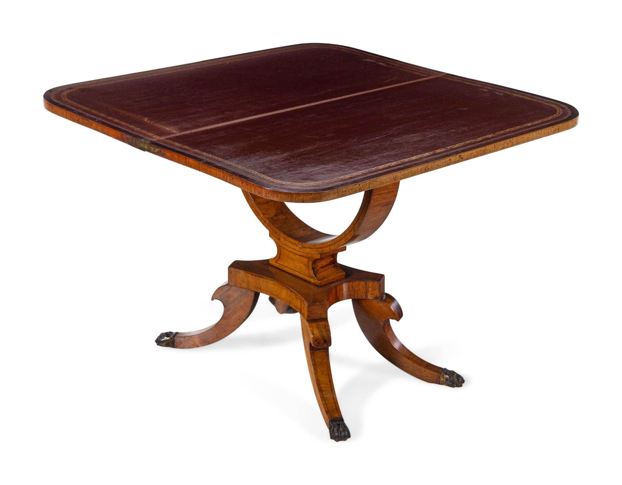 A Regency Satinwood Inlaid Rosewood Flip-Top Table