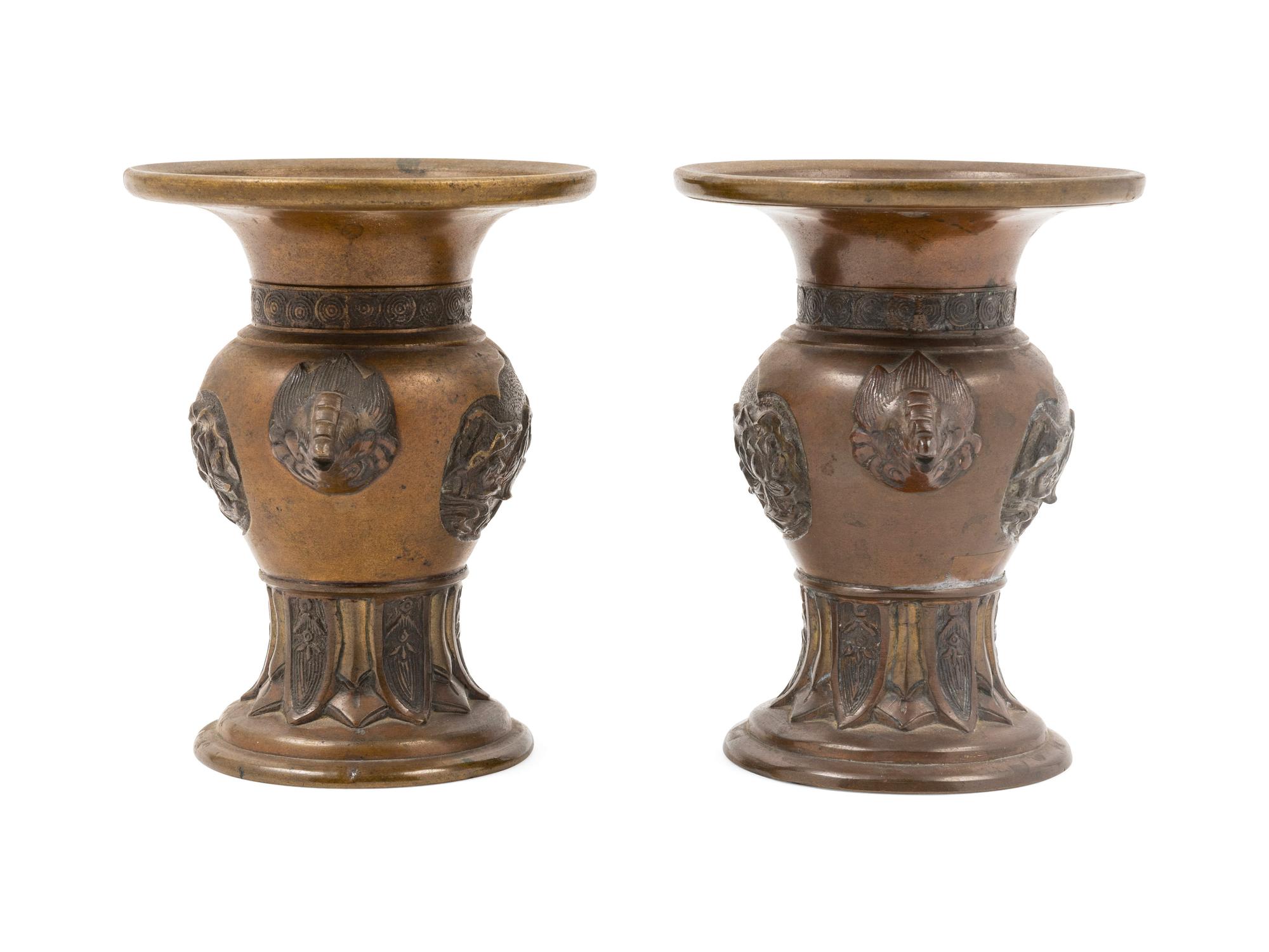 A Pair of Chinese Patinated Metal Vases