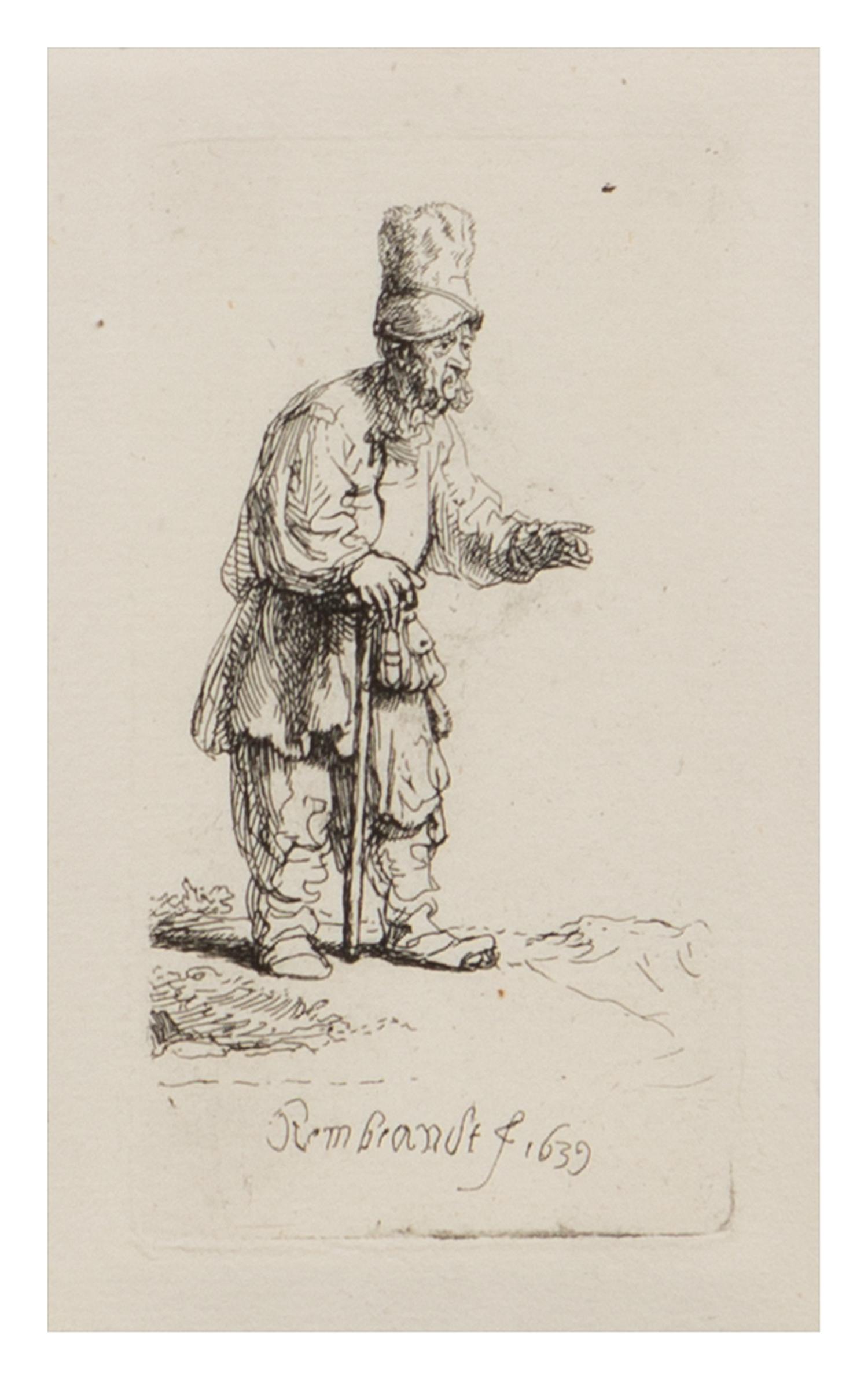 Rembrandt van Rijn, (Dutch, 1606-1669), A Peasant in a High Cap, standing leaning on a Stick, 1639