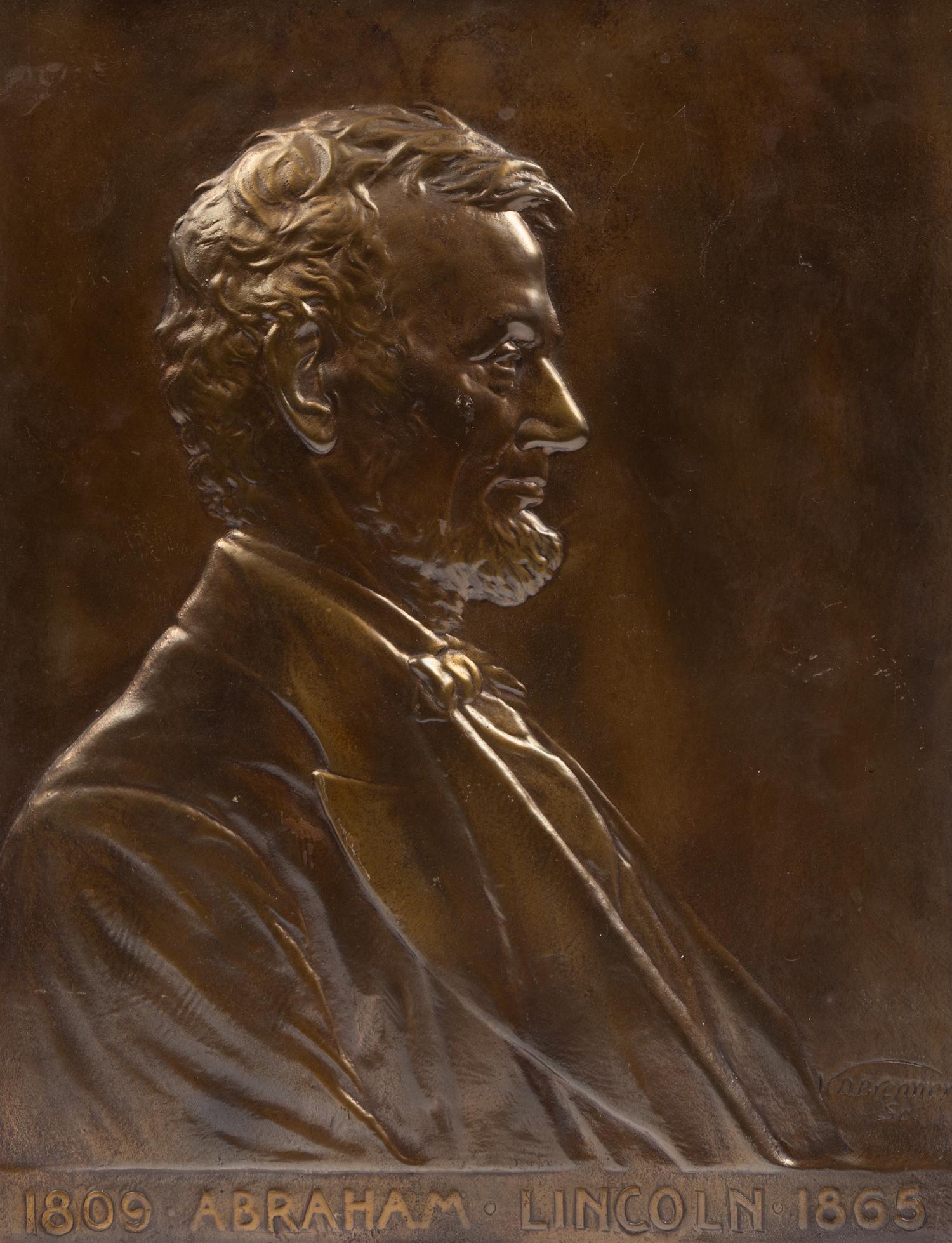 Victor David Brenner (Lithuanian/American, 1871-1924) Oversized plaque of Abraham Lincoln , 1907 bronze