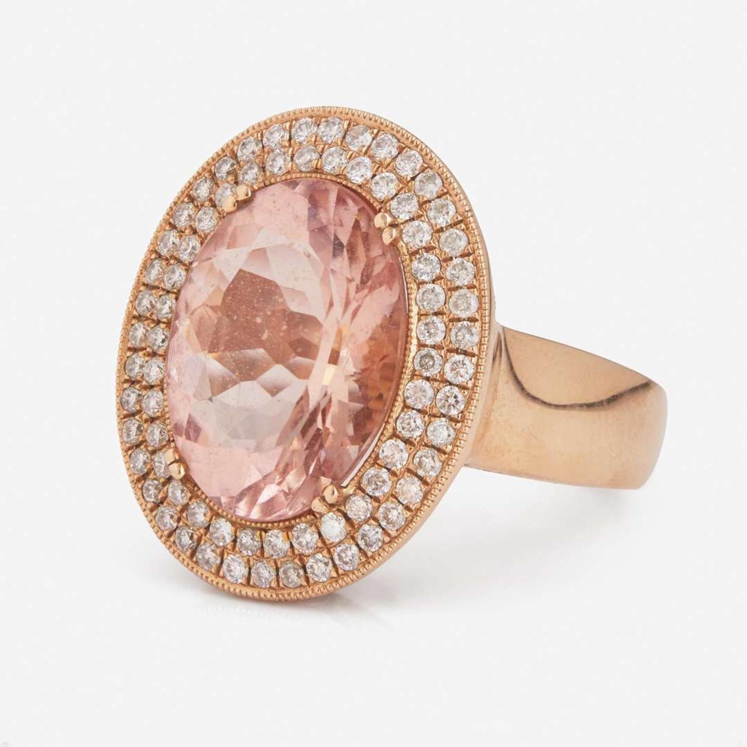 A 14K Rose Gold, Morganite, and Diamond Ring